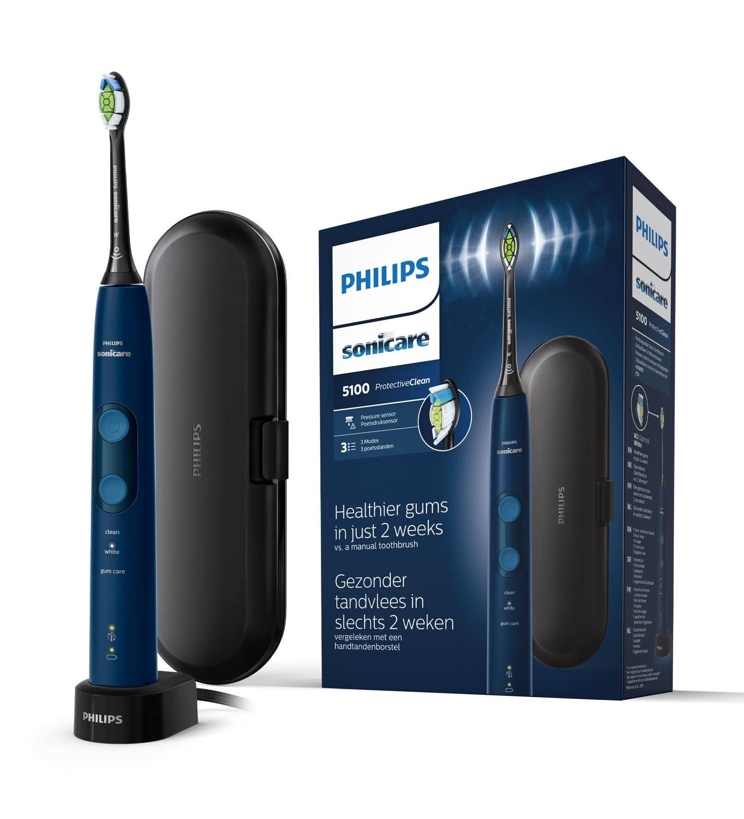Philips Sonicare ProtectiveClean 5100 Electric Toothbrush HX6851/53 - 3 Cleaning Programs Pressure Control Timer & Travel Case - Sound Toothbrush in Blue - Buy Online on GoSupps.com