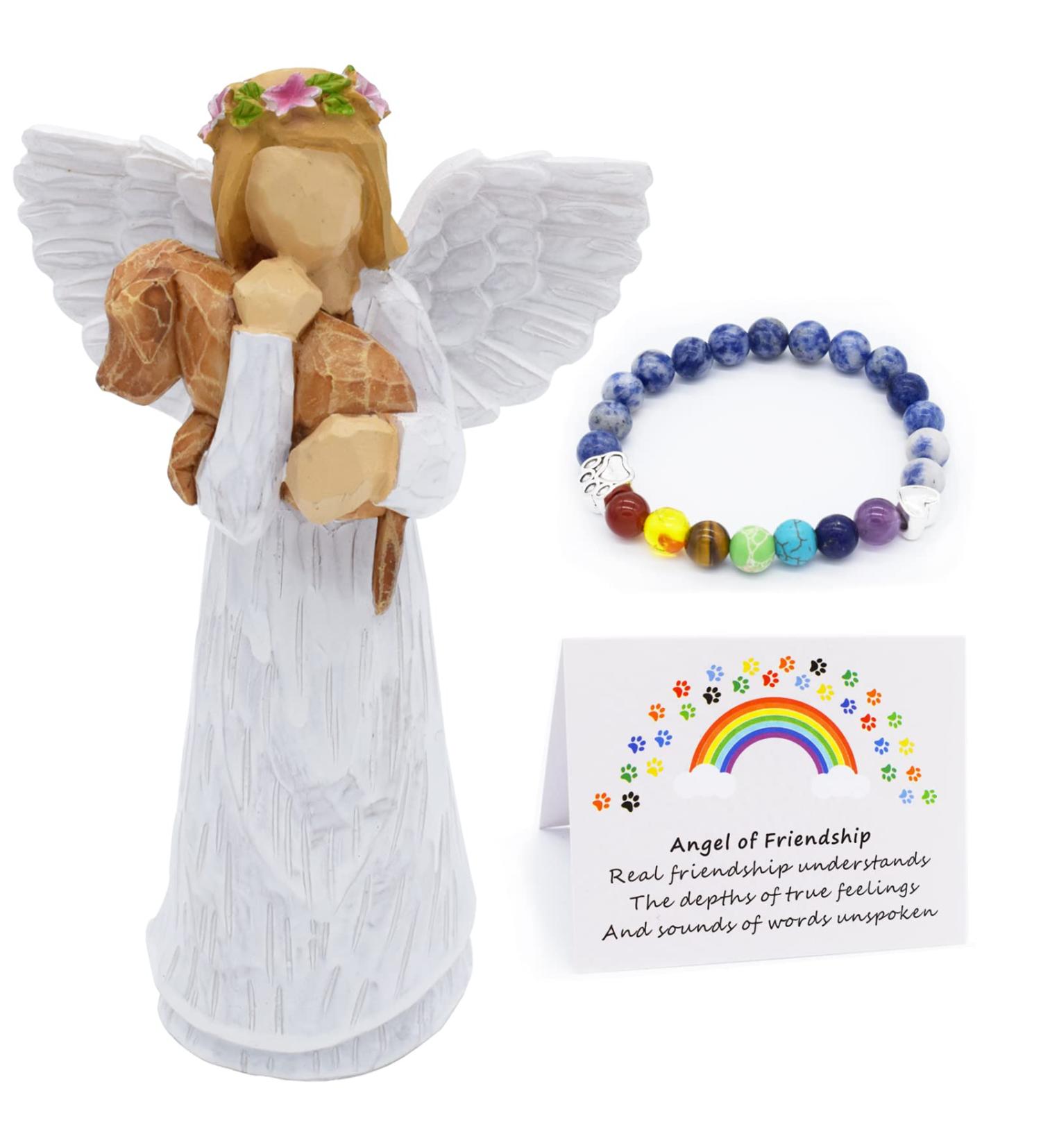 Angel of Friendship Dog Memorial Gift Set - Pet Sympathy & Remembrance with 7 Chakra Rainbow Bridge Bracelet - Buy Online on GoSupps.com