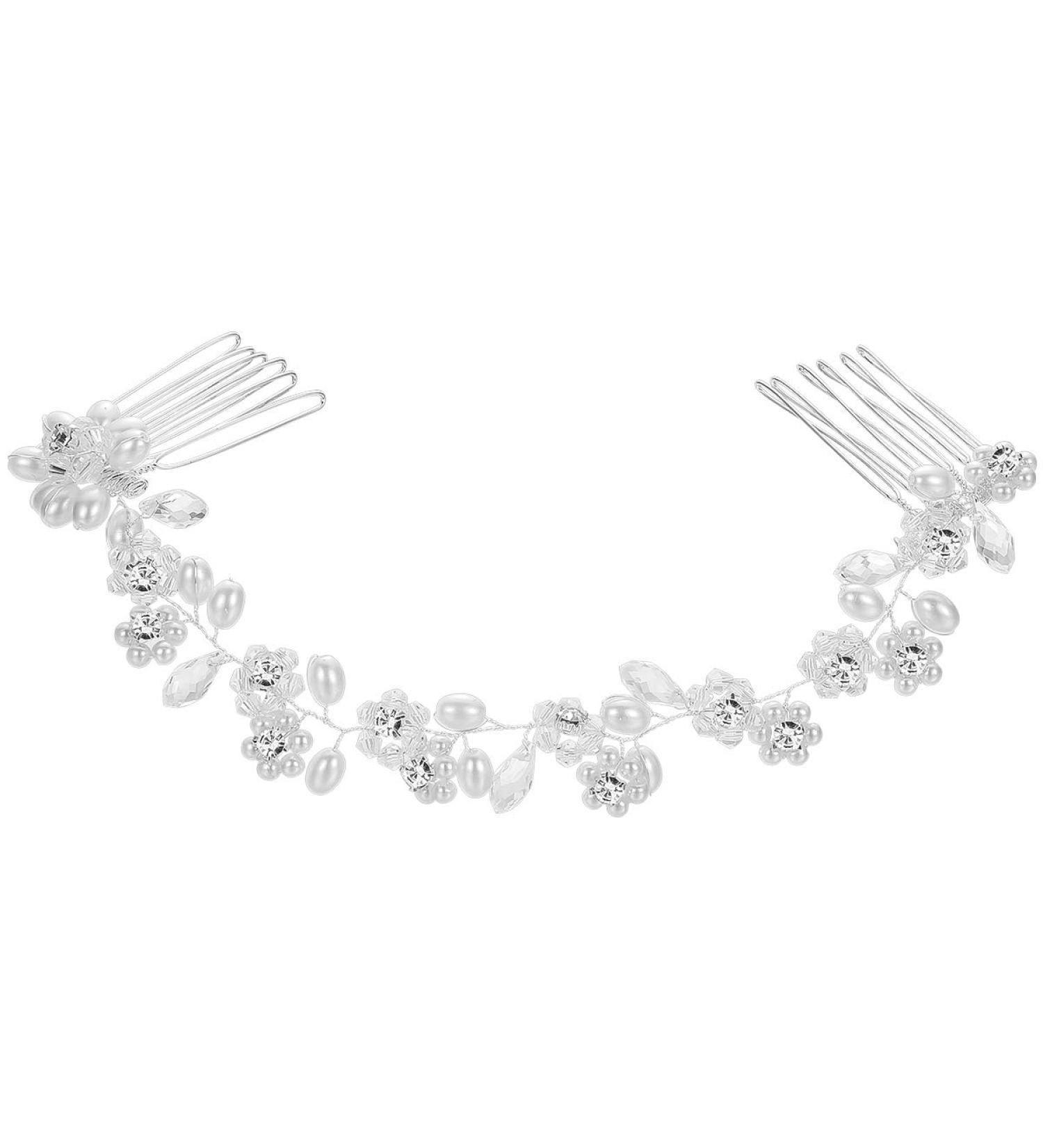 Frcolor Bridal Comb Clips Crystal Pearl Hair Comb Wedding Headpiece (Silver) - Buy Online on GoSupps.com
