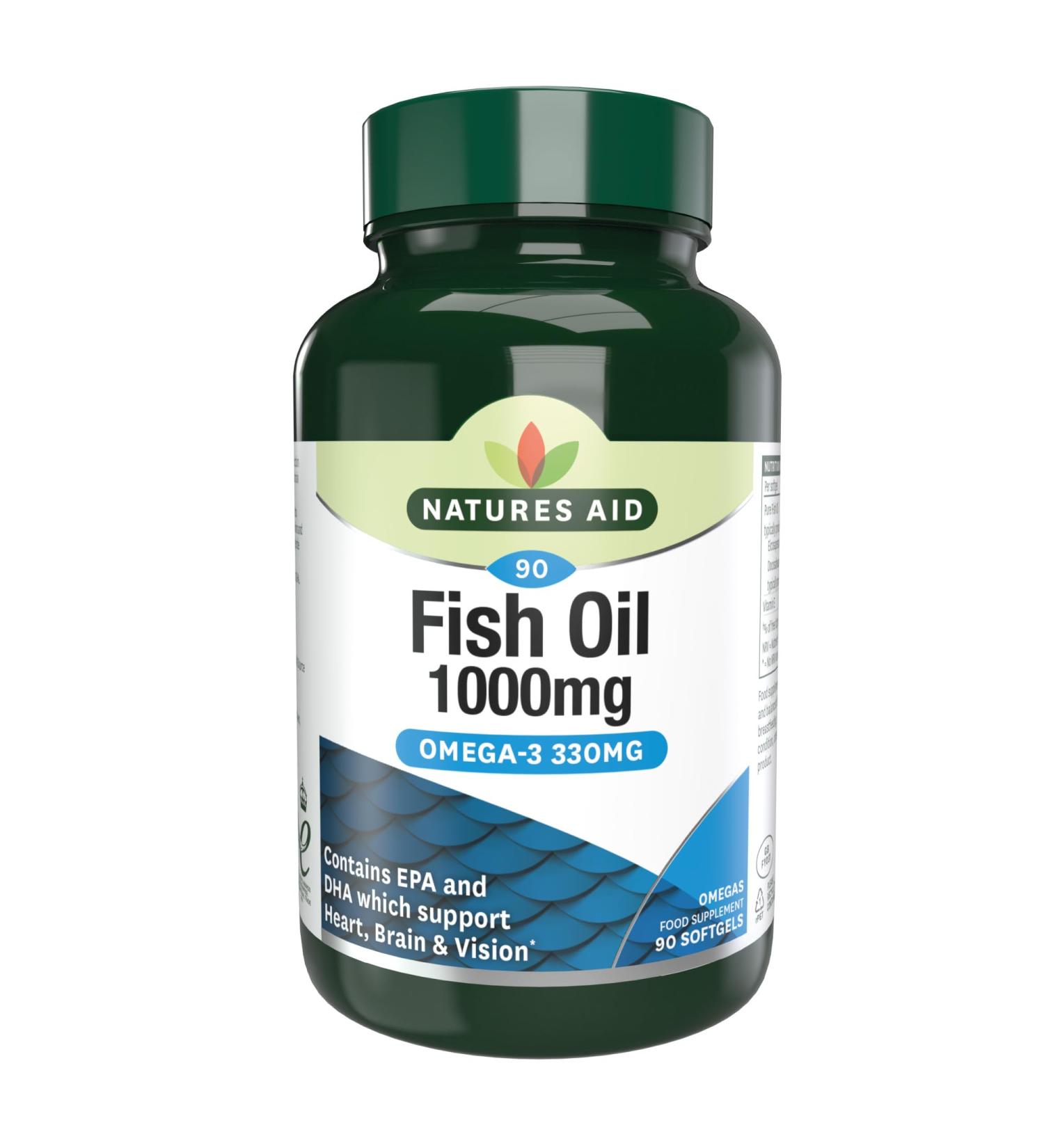 Natures Aid Fish Oil 1000mg High Strength Omega-3 Supplement with DHA & EPA Supports Heart Brain Vision Immune & Joint Health Non-GMO High Strength Natural Fish Oil 90 Softgel Capsules Fish Oil 1000mg 90 Softgels - Buy Online on GoSupps.com