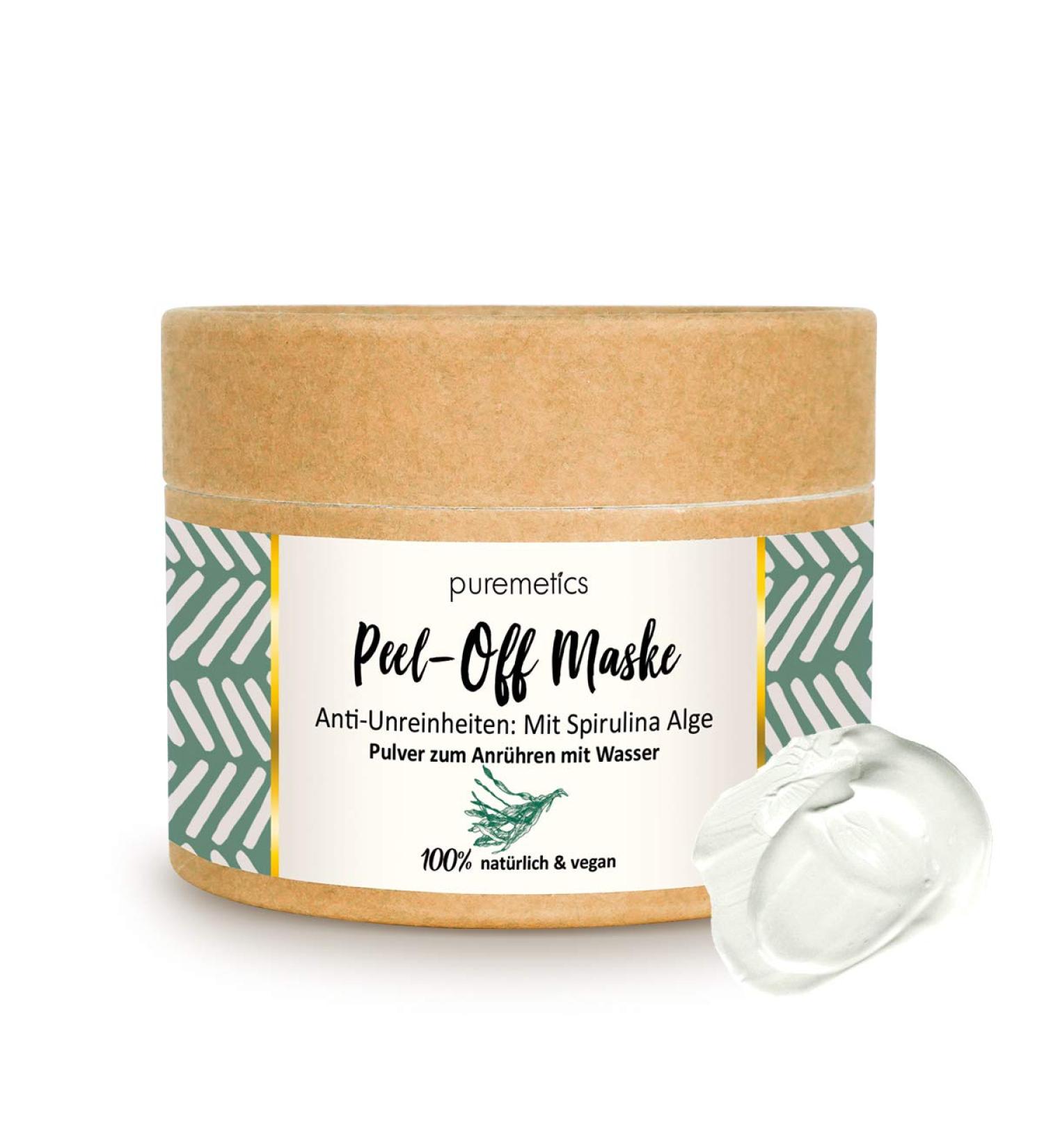 Puremetics Spirulina Peel-Off Mask | 100% Natural Vegan & Plastic-Free | Anti-Acne Solution for Oily Skin | Zero Waste Natural Cosmetics (65g - 7 Applications) - Buy Online on GoSupps.com