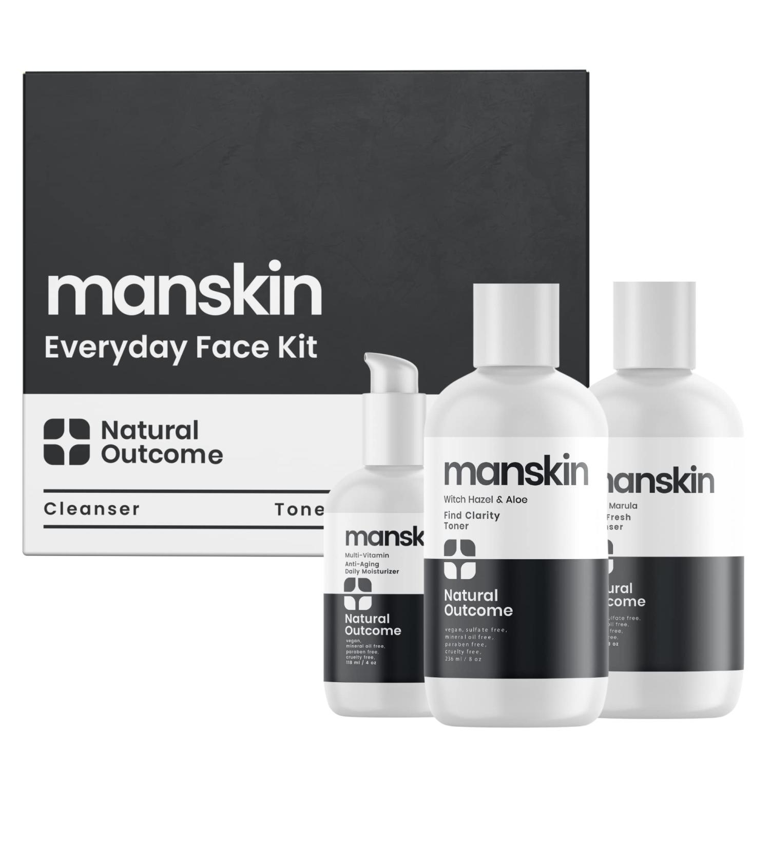 Men's Skin Care Kit - Natural Outcome 3 Step Facial Care Regimen for Anti-Aging | Cleanser, Toner, Moisturizer - Buy Online on GoSupps.com