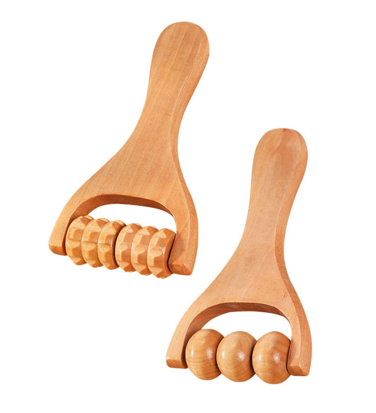 2-Piece Wooden Massage Roller Set | Trigger Point Roller for Body & Facial Massage | Anti-Cellulite Tool for Gua Sha & Scraping - Buy Online on GoSupps.com
