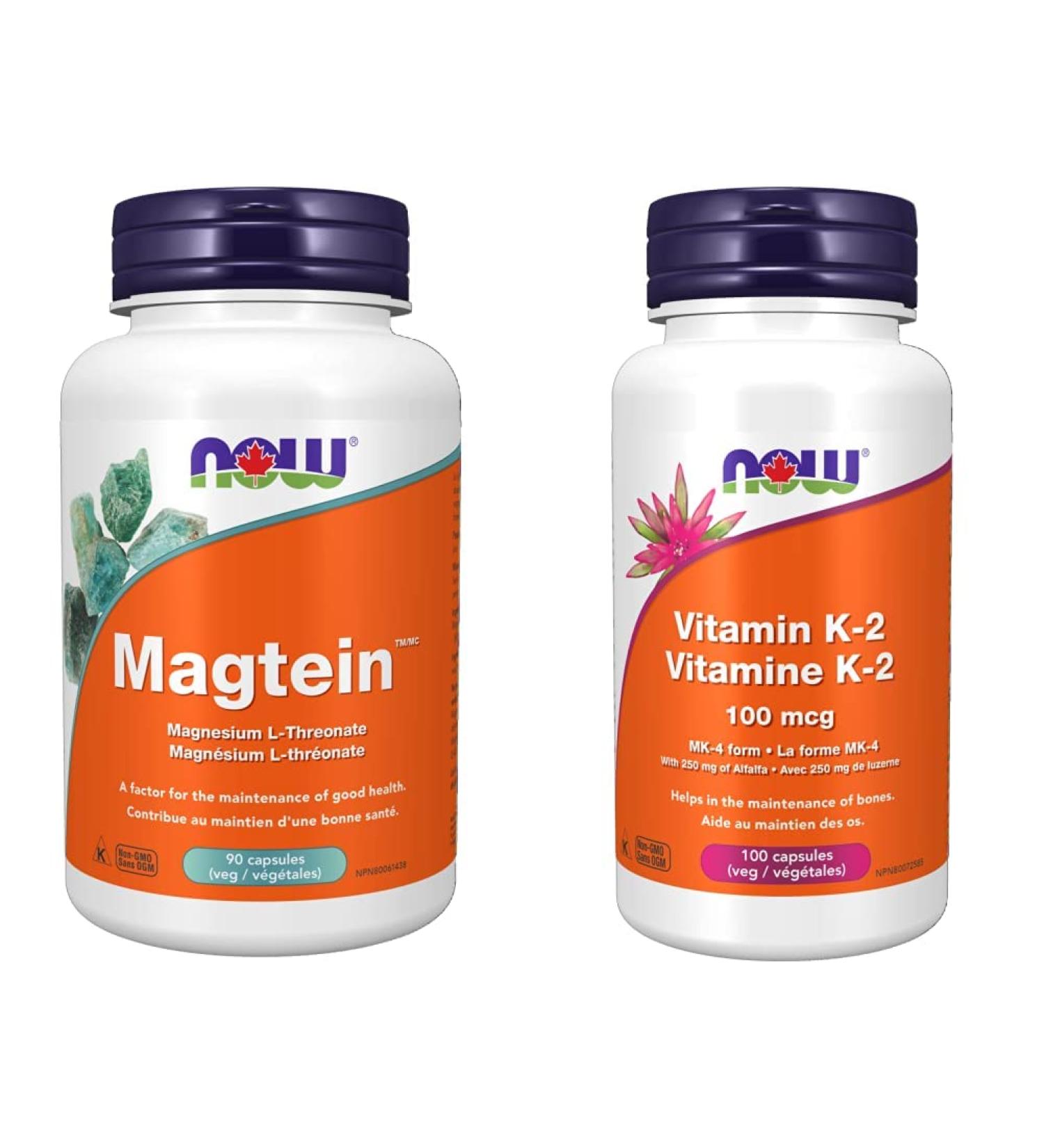 Now Foods Magtein Magnesium L-Threonate 90vcap (Packaging may vary) and Now Vit K-2 100mcg 100vcap - Buy Online on GoSupps.com