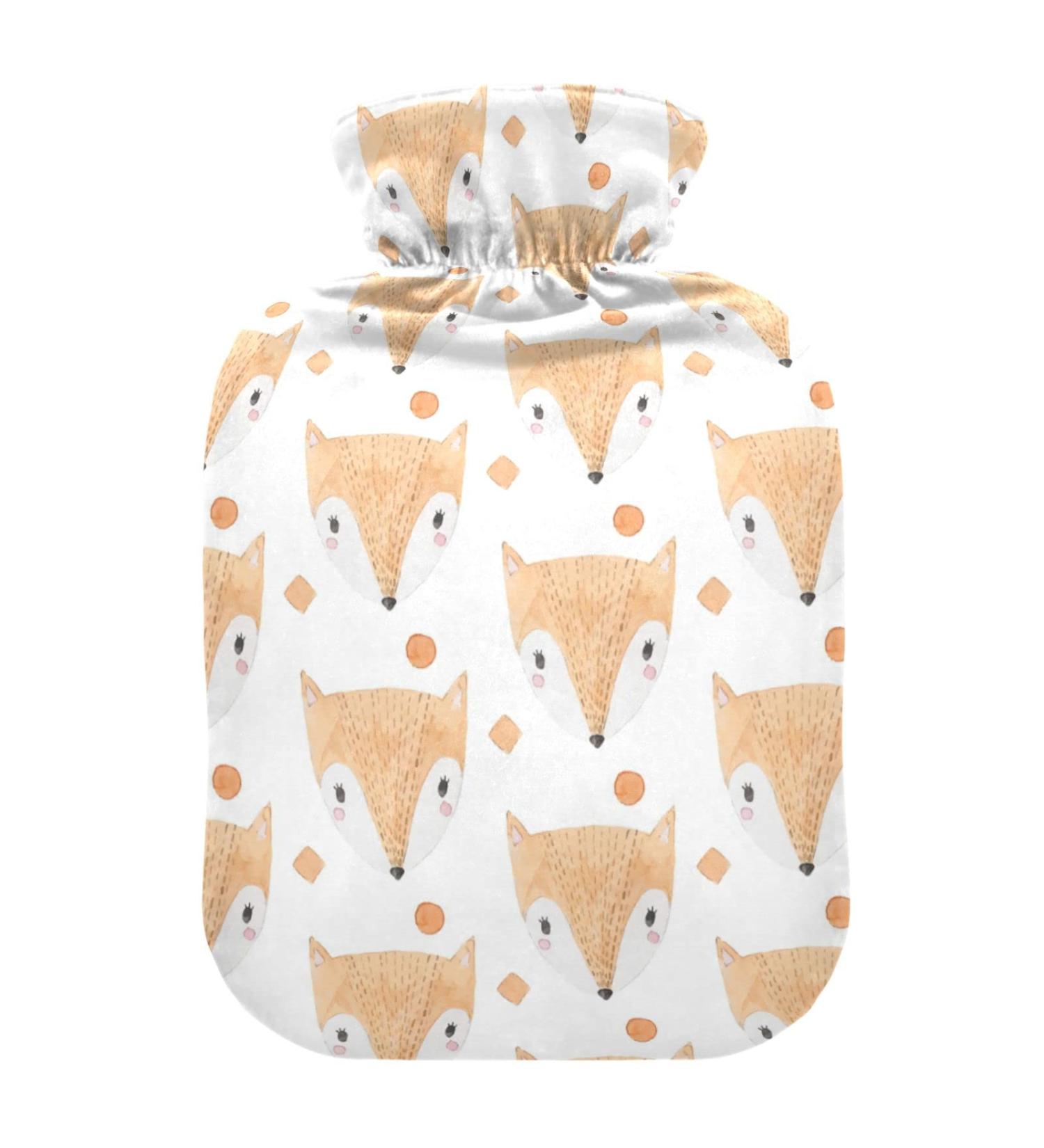 Hot Water Bottles with Fox Cover - Watercolor Design for Pain Relief | 2L Foot & Bed Warmer for Women Girls & Kids - Buy Online on GoSupps.com