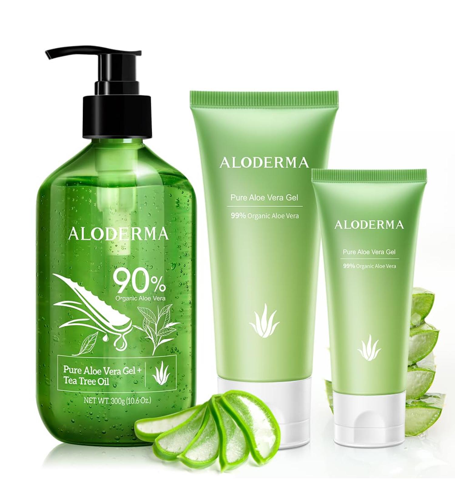 All Purpose Aloe Vera Gels Set - 3 Pieces - 300g Aloe Vera Gel + Tea Tree Oil 114g Aloe Gel & 45g Aloe Vera Gel - Buy Online on GoSupps.com