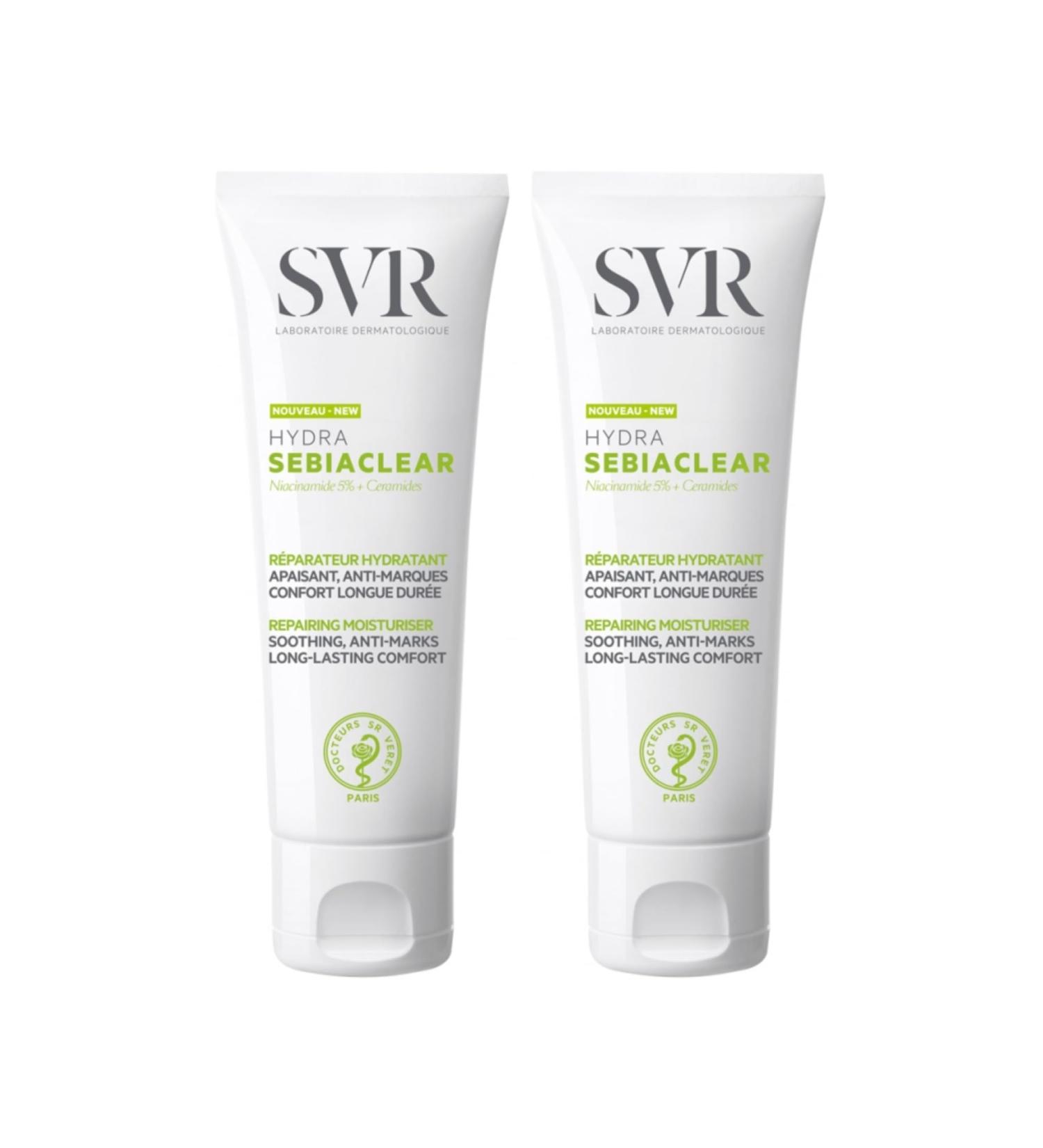 Sebiaclear Cr me Hydra Soin R parateur & Hydratant Peaux Tendance Acn ique Sous Traitement Dess chant Niacinamide Acide Hyaluronique & C ramides Apaisant & Anti-Rougeurs - Lot de 2x40ml