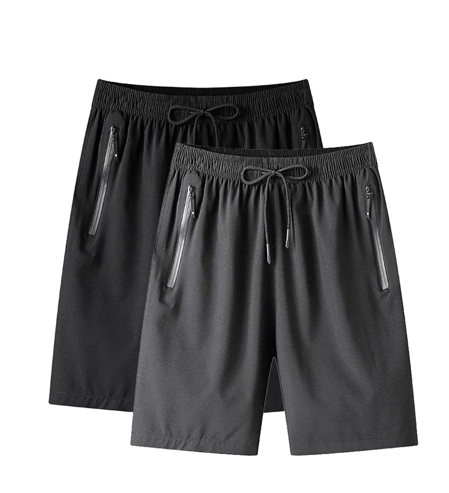Men's Quick Dry Gym Workout Shorts with Zipper Pockets - Black/Grey - Medium - Buy Online on GoSupps.com