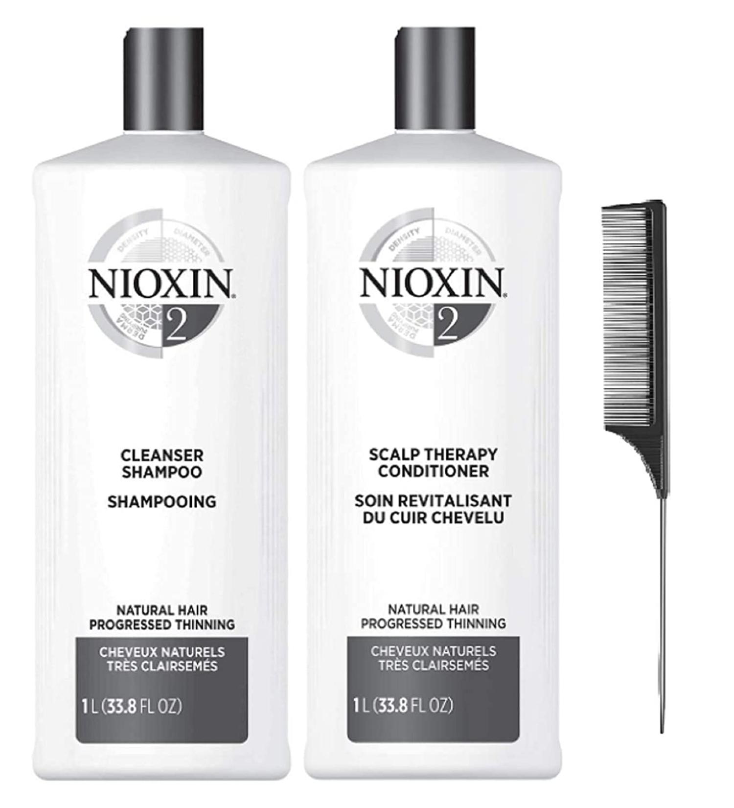 Cleanser Shampoo System 1-6 Liters Hair Care for Fine/Normal and Color/Chemically-Treated Hair with Thinning 33.8 fl oz-And Nice Black Steel Comb To Curl Your Beautiful Hair (System 2 Litter Duo)