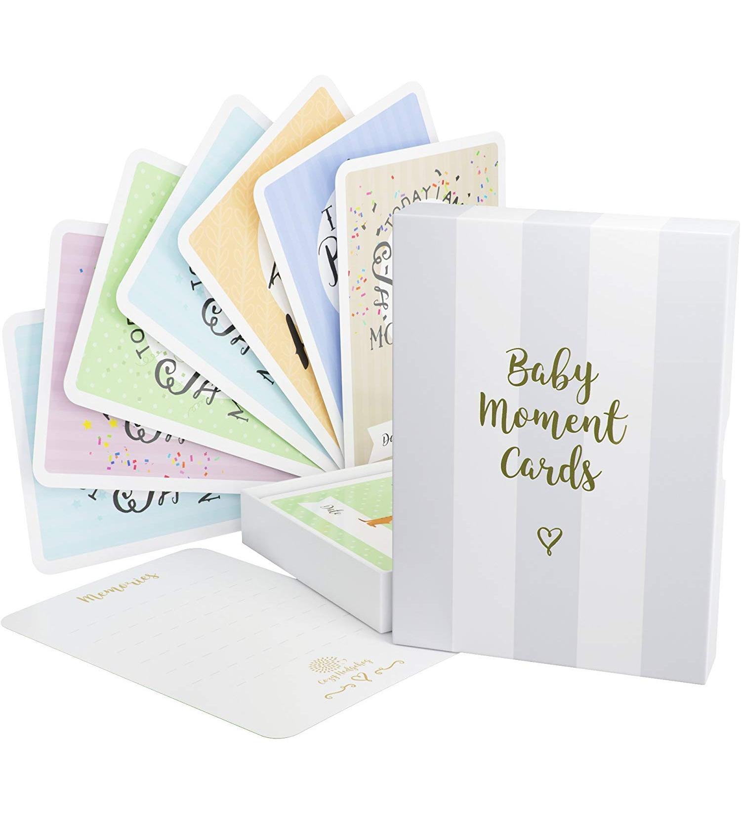 Baby Moment Cards & Keepsake Box - 40 Unisex Milestone Photo Cards & Pregnancy Markers - Boy Girl Baby Shower Set - Buy Online on GoSupps.com