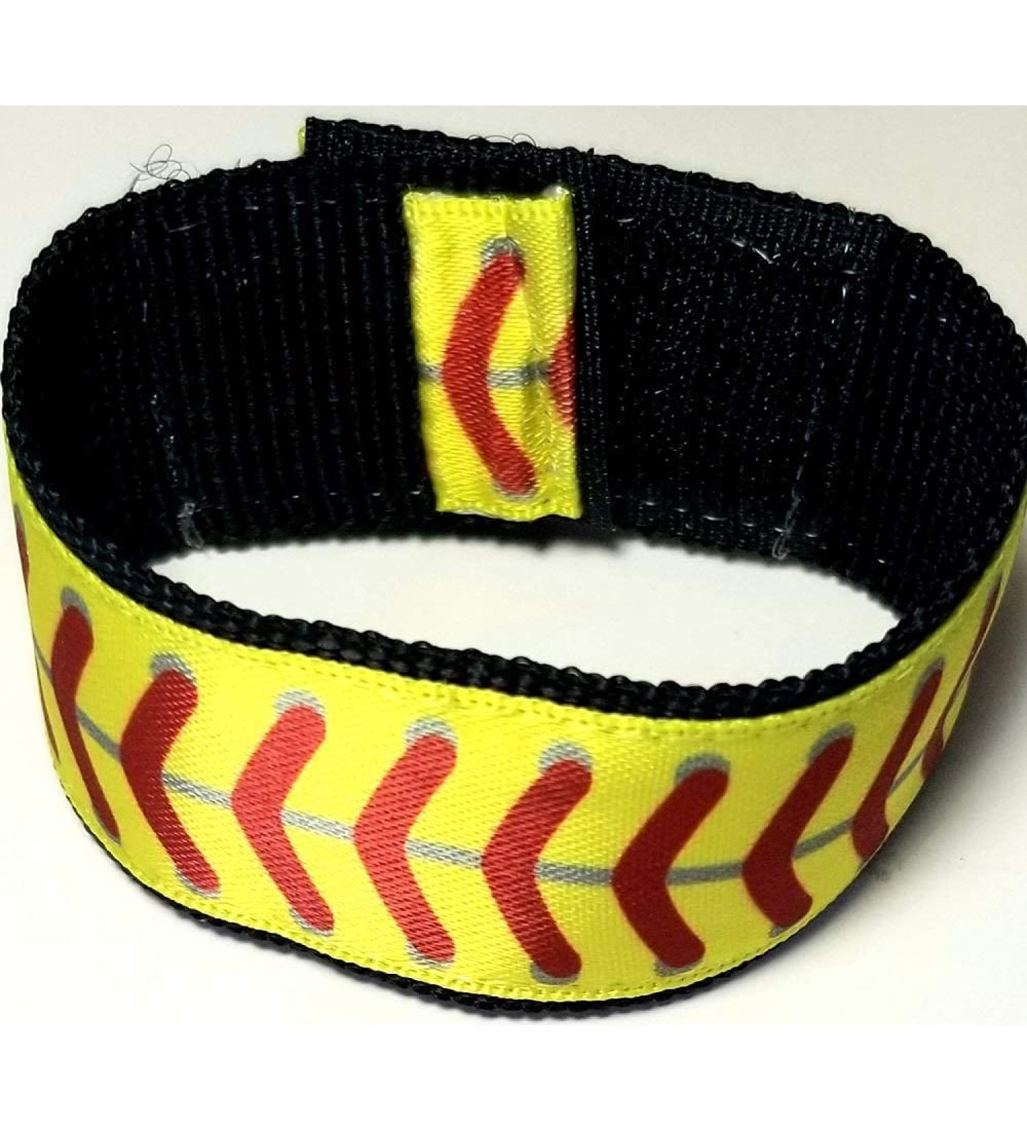 Softball Sleeve Scrunchies yellow with red stitching (Pair) Softball sleeve holders. sleeve straps. From the ORIGINAL USA inventor