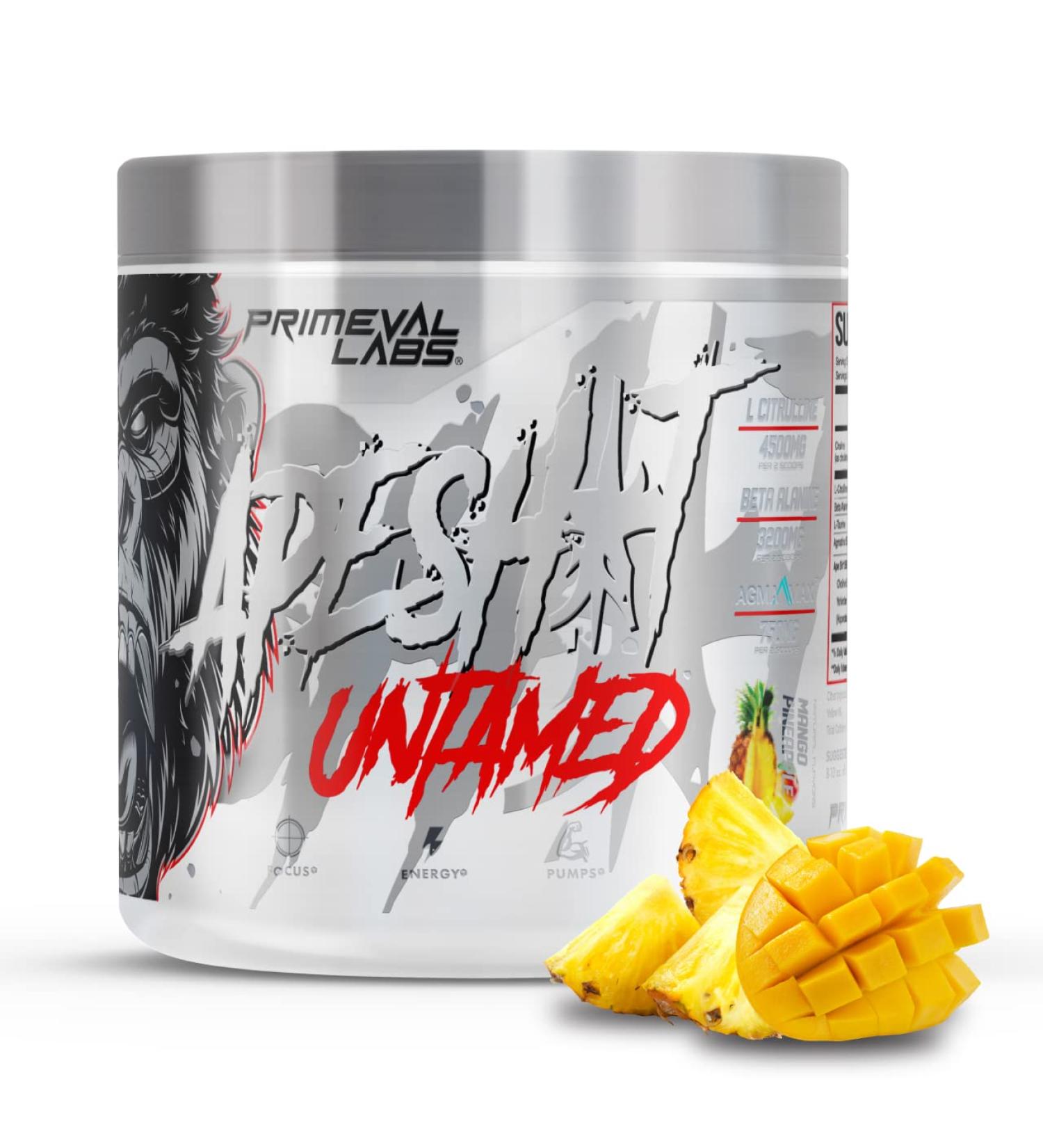 Primeval Labs Ape Untamed Pre Workout Energy Drink Powder - Mango Pineapple Flavor | Nitric Oxide Booster with L-Citrulline & Beta Alanine | Enhanced Pump & Focus - 40 Servings - Buy Online on GoSupps.com