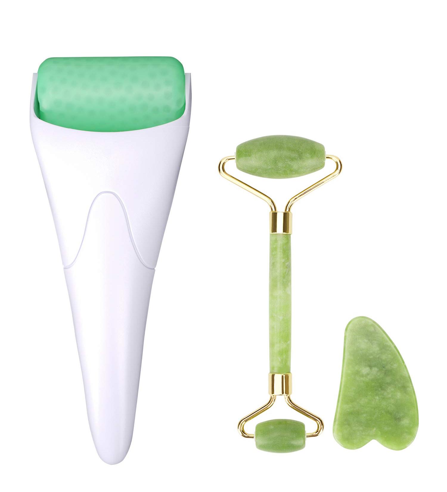 Facial Roller Set: Ice Roller, Jade Roller, Gua Sha Tool - Reduce Puffiness, Stress Relief - Buy Online on GoSupps.com