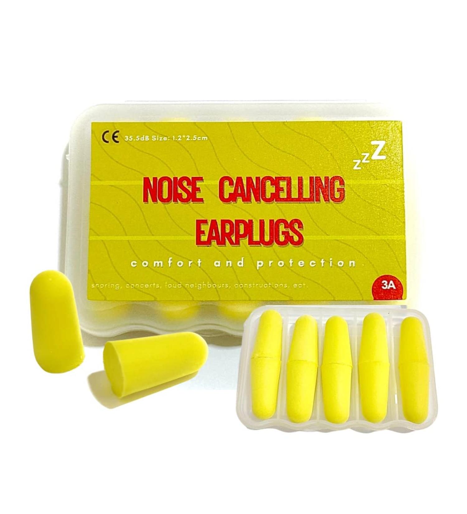 Soft Foam Ear Plugs 5 Pairs - 38db Noise Reduction, Carry Case, Yellow - Pack of 10 for Sleeping, Travel, Concerts - Buy Online on GoSupps.com