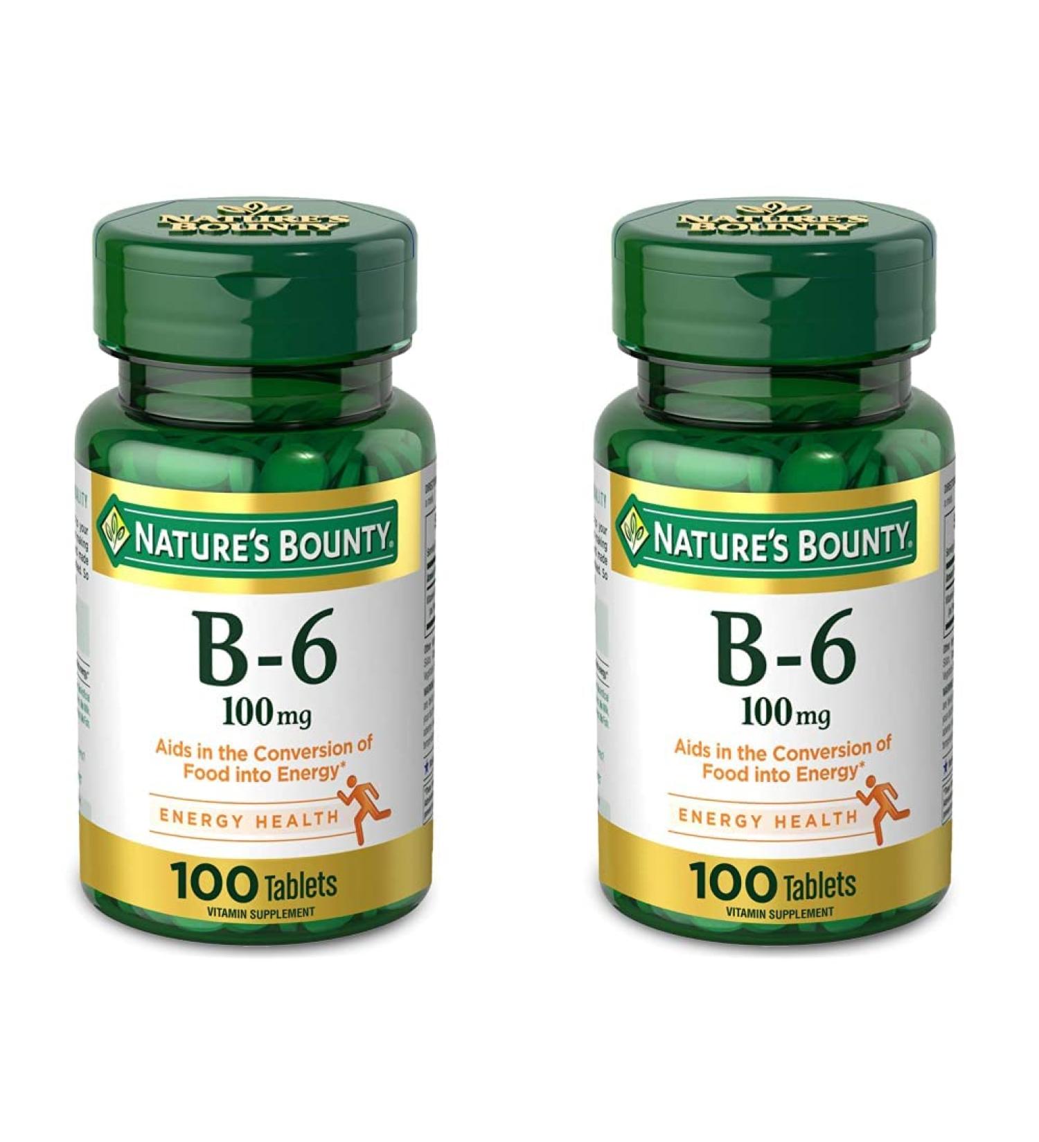 Nature's Bounty Vitamin B6 100mg Tablets - Supports Energy & Nervous System Health - 100 Count (Pack of 2) - Buy Online on GoSupps.com