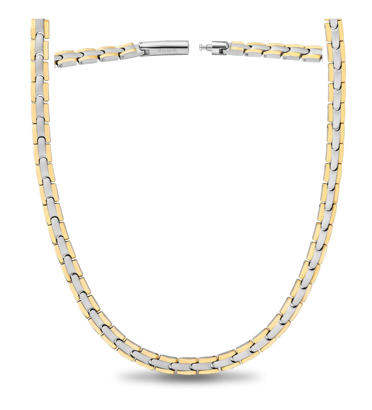 MagnetRX Titanium Magnetic Necklace Stylish Gold-Silver 55 cm (21.5 Inches) for Enhanced Wellness - Buy Online on GoSupps.com