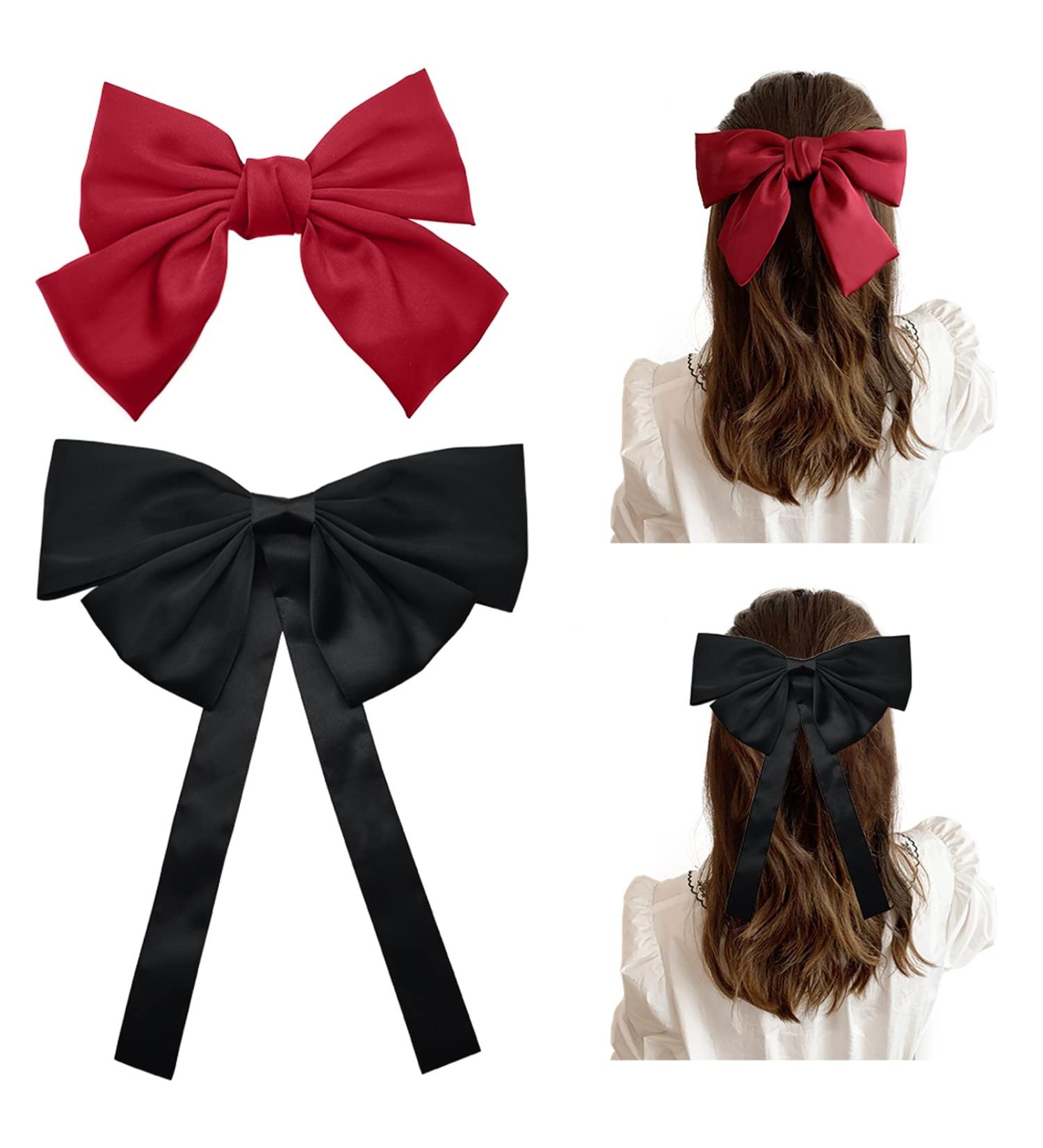 Buy Large Black Hair Loop Clips - Hub Knot Hair Ties & Red Satin Tape Hairpins for Women & Girls (2 Pieces) - Perfect for All Hairstyles - Buy Online on GoSupps.com