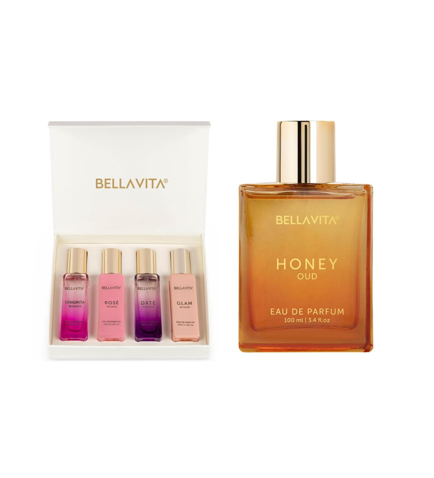 Gift Set Combo For Women's - Honey Oud & Women's Gift Set | Vannila Floral Bergamot Sweet & Spicy | Long Lasting Perfume for Women | Vegan & Cruelty Free - (4 * 20 ml + 100 ml) - Buy Online on GoSupps.com