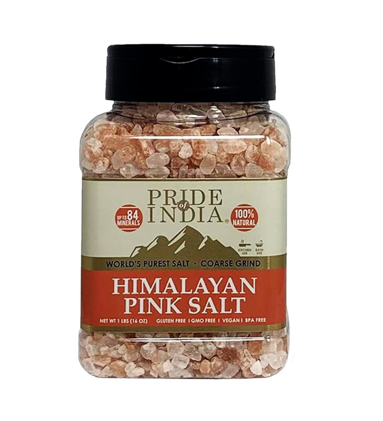 Pride Of India - Dark Himalayan Pink Salt Crystals w/ 84+ Natural Minerals Coarse 4-5mm - 1 Pound (16 oz) Dual Sifter Jar - Use in Cooking and in Grinders - Superb Value - Authentic Strong Flavor - Buy Online on GoSupps.com