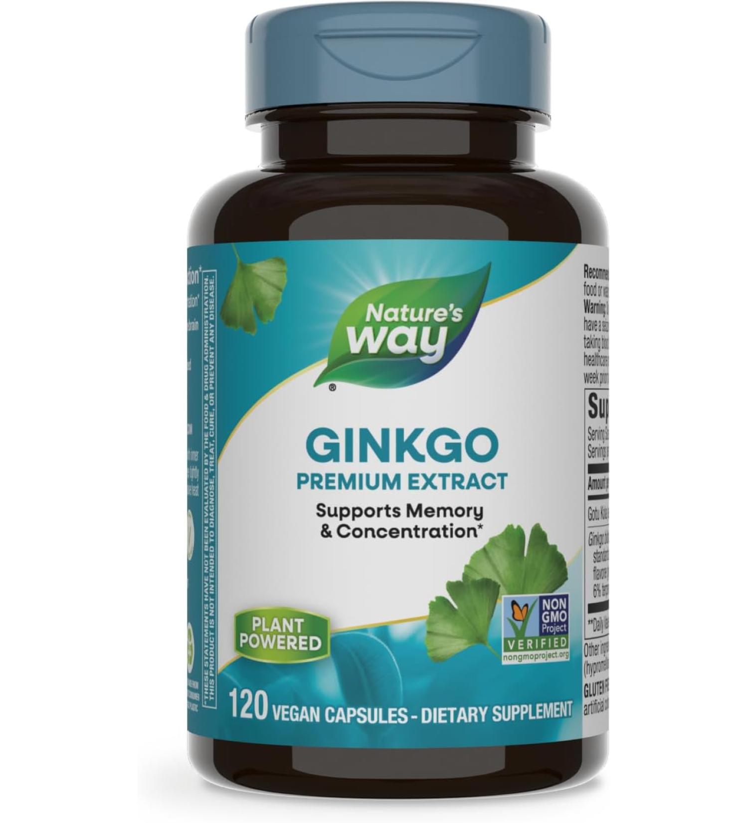 Nature's Way Ginkgo Biloba 120 Vegan Capsules - Boost Memory & Focus - Buy Online on GoSupps.com