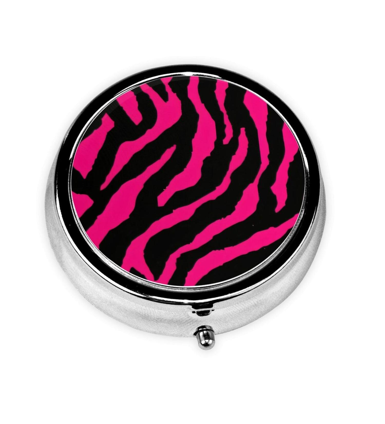 Zebra Tiger Leopard Pink Portable Metal Pill Box - 3-Compartment Travel Case for Small Pills Stylish & Functional - Buy Online on GoSupps.com