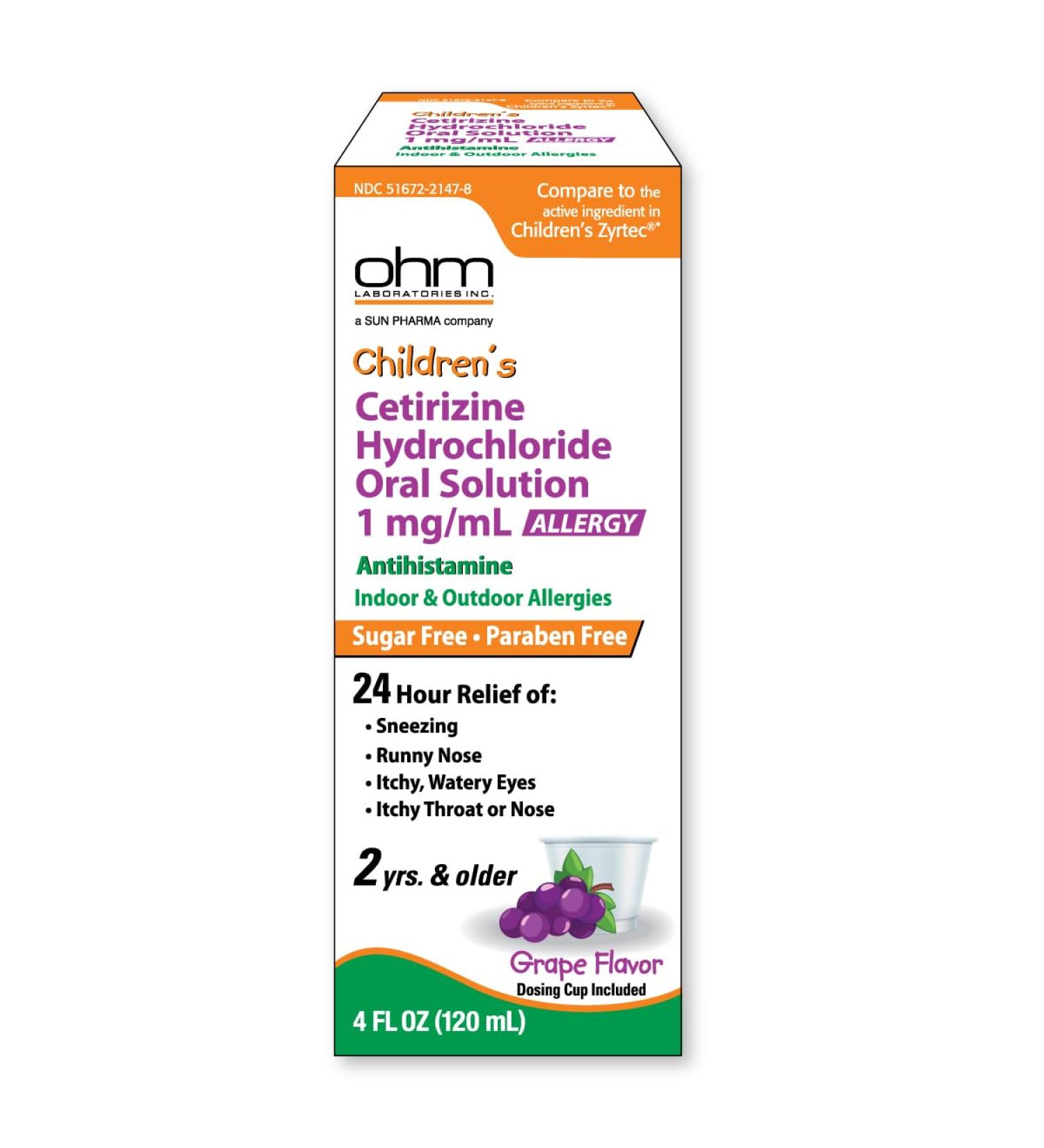 Children's Allergy Medicine Sugar Free Grape Flavor 24-Hour Indoor & Outdoor Antihistamine Kids Oral Solution Syrup for Sneezing Runny Nose & Itchy Eyes 4 fl oz
