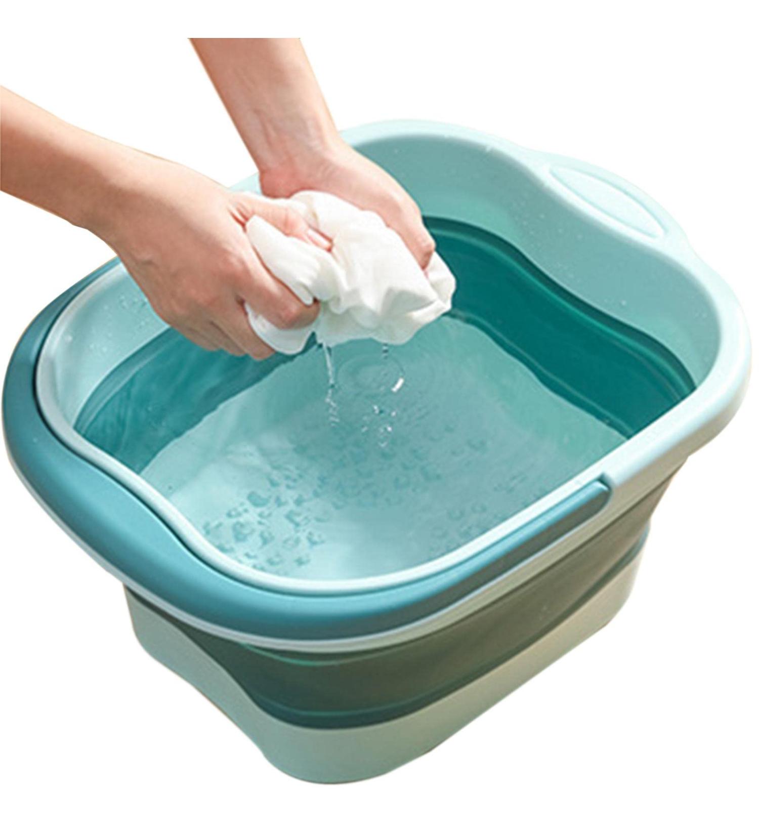 Foldable Foot Bath Tool Soak Basin with Massaging Rollers and Handle Stress Relief Foot Spa for Home Outdoor Travel Blue + Green - Buy Online on GoSupps.com