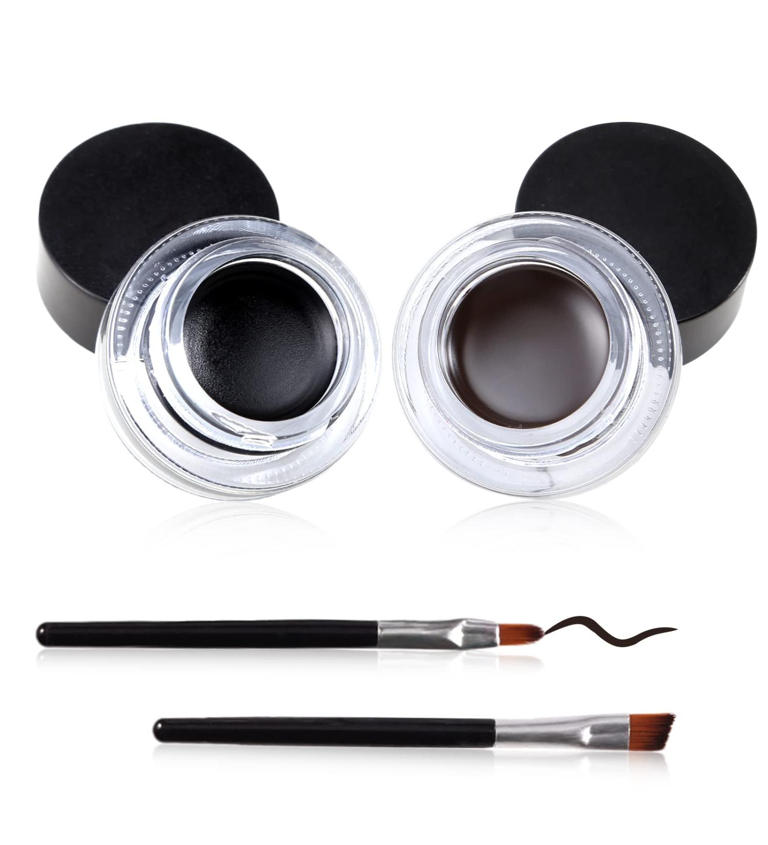 Erinde Black Brown Gel Eyeliner Set with 2 Eye Makeup Brushes | Waterproof, High Pigmented, Long Lasting Smudge-Proof Cream Gel Eyeliner | Makeup Gift Kit - Buy Online on GoSupps.com