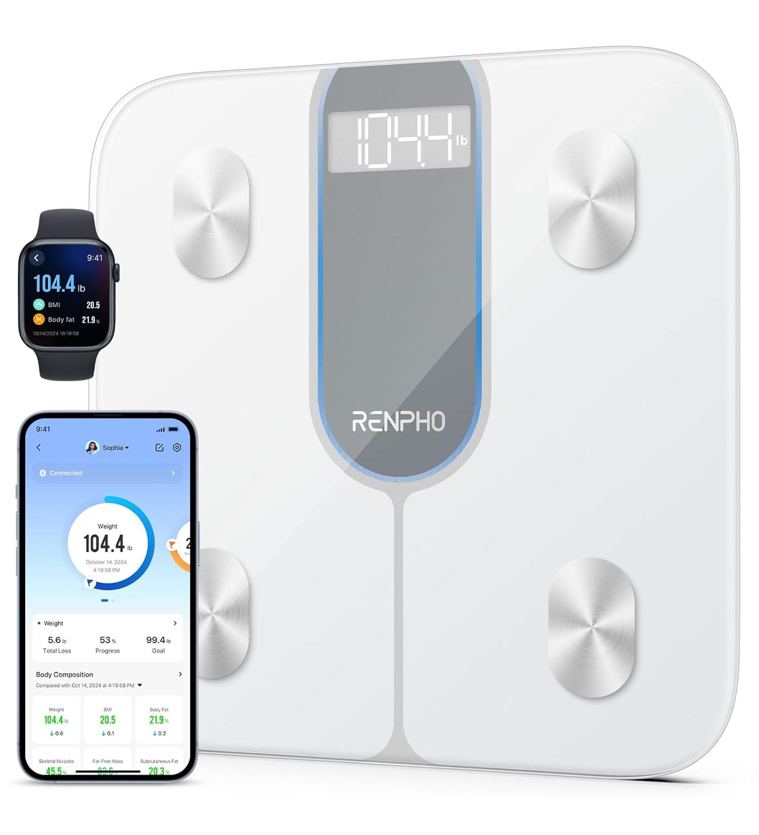 RENPHO Smart Scale for Body Weight 440lb Digital Bathroom Scale for Body Fat Bluetooth Accurate Body Composition Weighing Machine with App - White - Buy Online on GoSupps.com