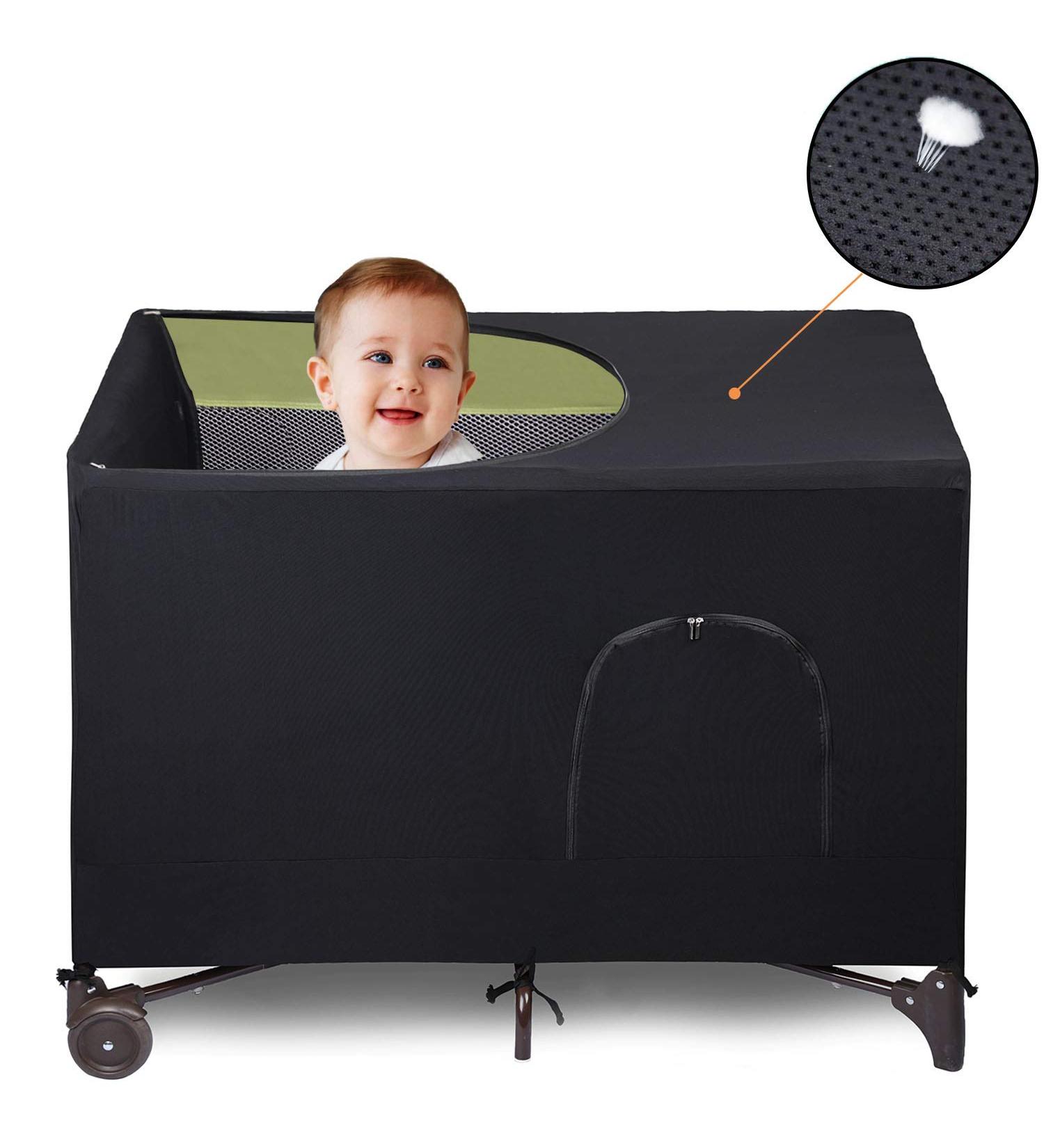 LLYWCM Crib Blackout Cover - Pack and Play Travel Crib Canopy - Stretchy Breathable Baby Netting Cover/Tent for Indoor or Outdoor Portable Playard to Sleeping or Play black 1 - Buy Online on GoSupps.com