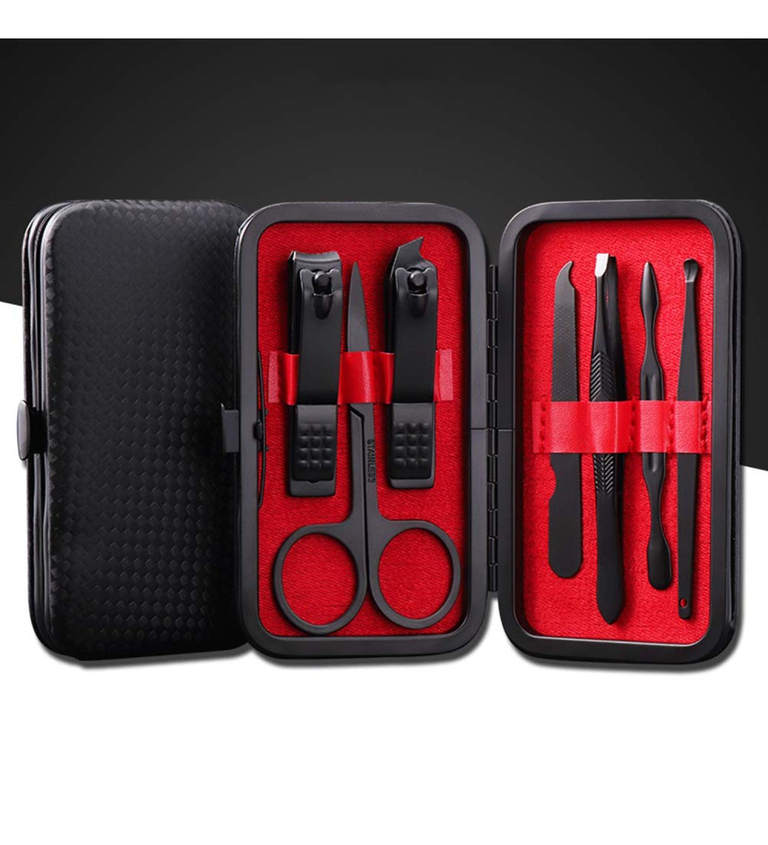 Aubcee 7-in-1 Black Stainless Steel Nail Clipper Set with Travel Case - Professional Manicure Pedicure Kit - Buy Online on GoSupps.com