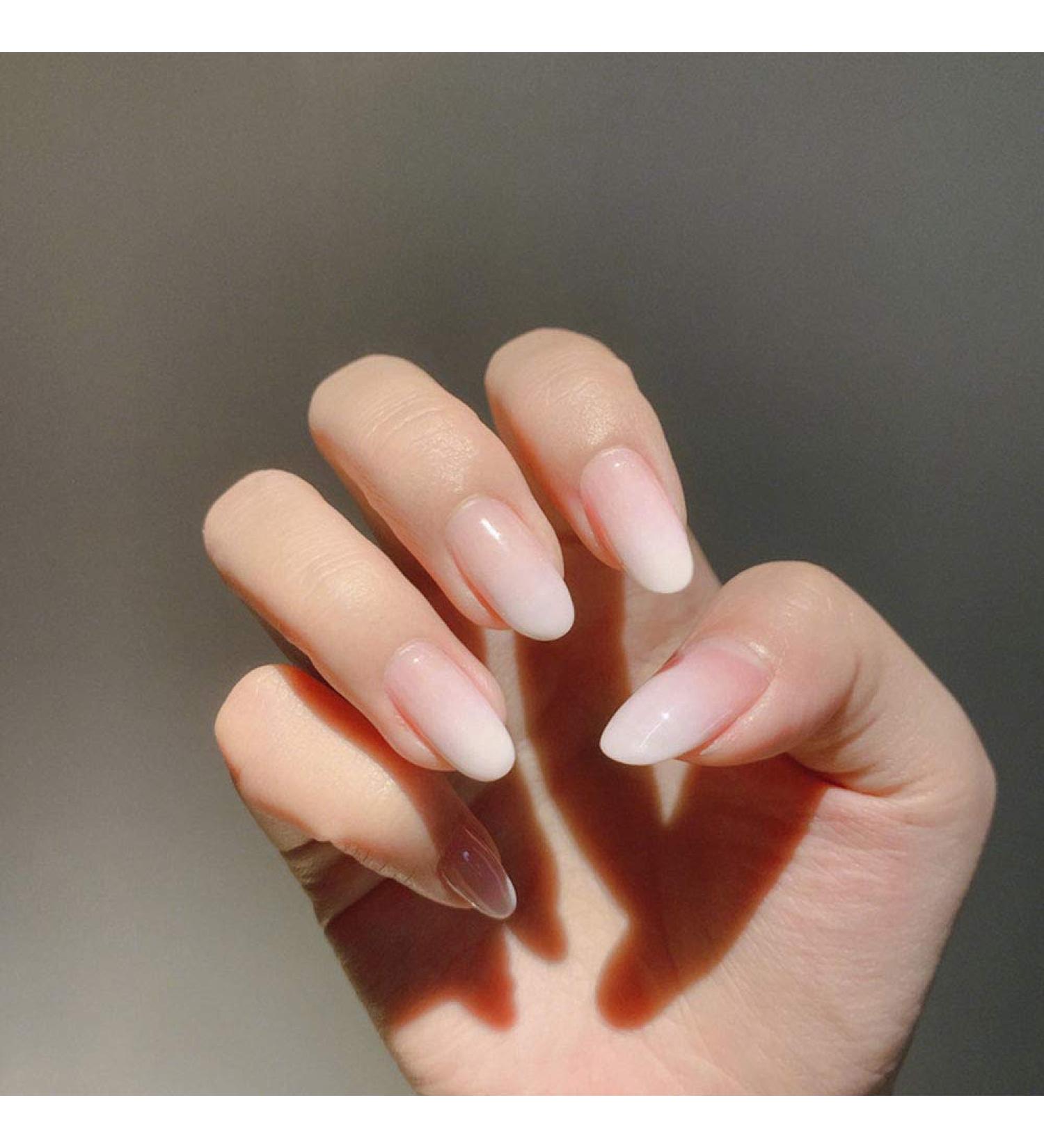 LIARTY 24pcs Milky White Gradient Artificial Nails - 12 Sizes Ellipse Fake Nail Tips for Perfect Manicure - Buy Online on GoSupps.com