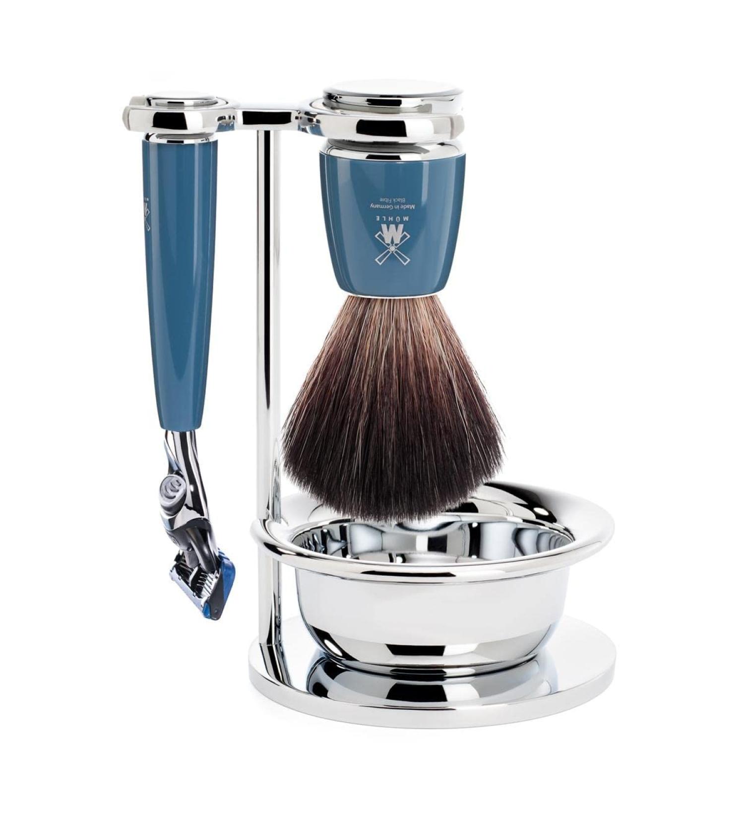 M HLE Rytmo Shaving Set - Vegan Black Fibre Brush & Bowl Holder - Compatible with Gillette Blades - Precious Resin Handle - International Shipping Available - Buy Online on GoSupps.com