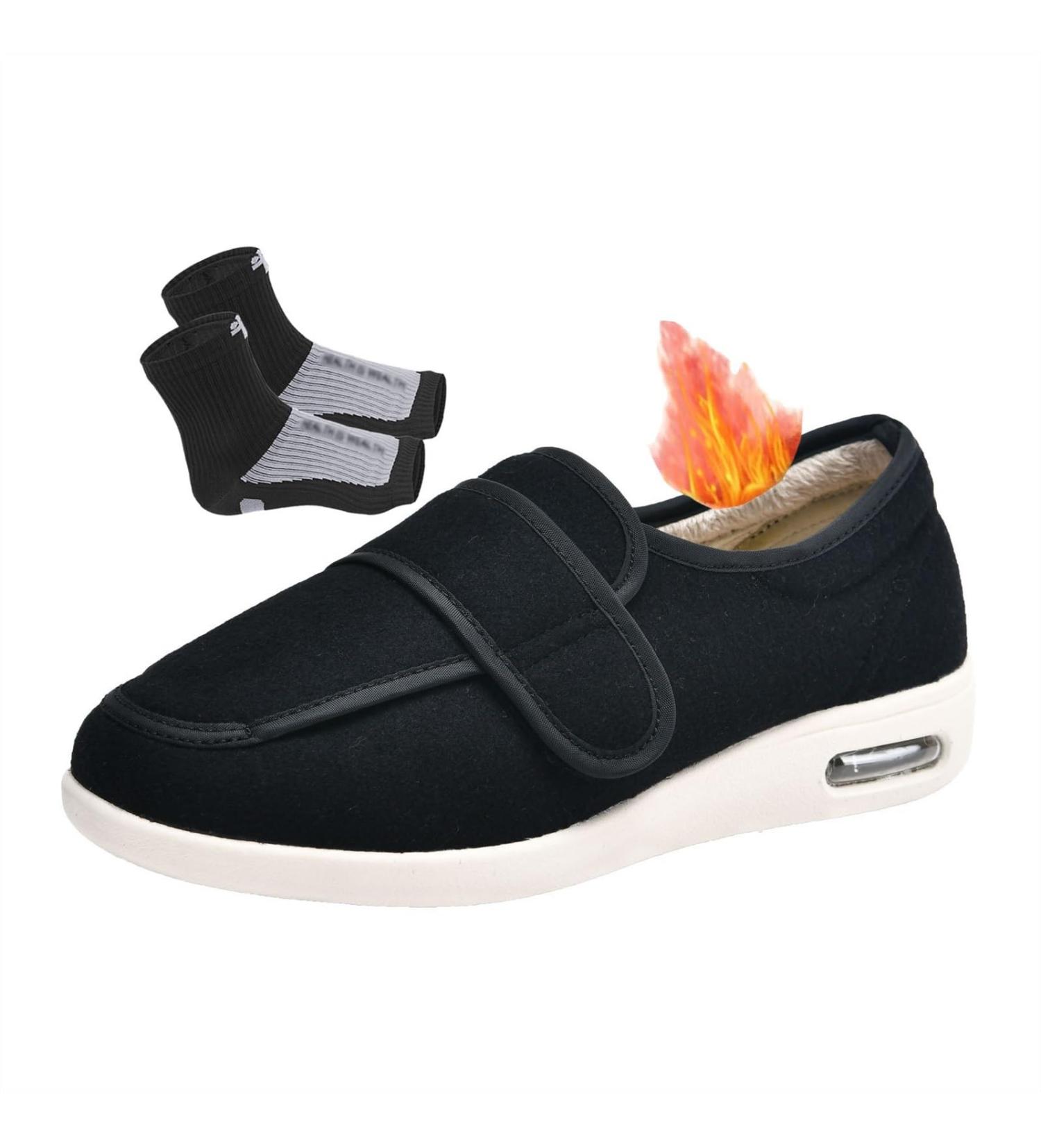 Extra Wide Fit Shoes for Swollen Feet - Women's Winter Adjustable Non-Slip Diabetic House Shoes Comfortable Indoor/Outdoor Footwear for Elderly - Size 10.5 Black - Buy Online on GoSupps.com