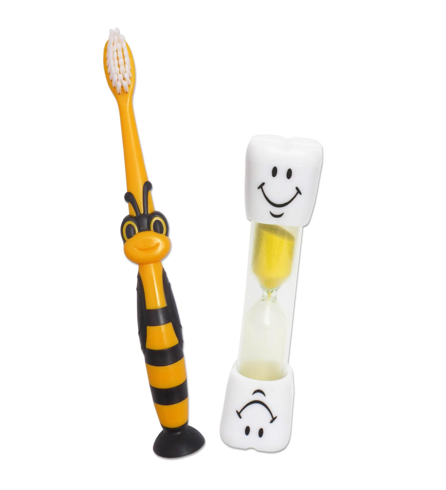 1 Children's Bumblebee Sucker Toothbrush & 1 Smile Sand Timer (Yellow Timer)