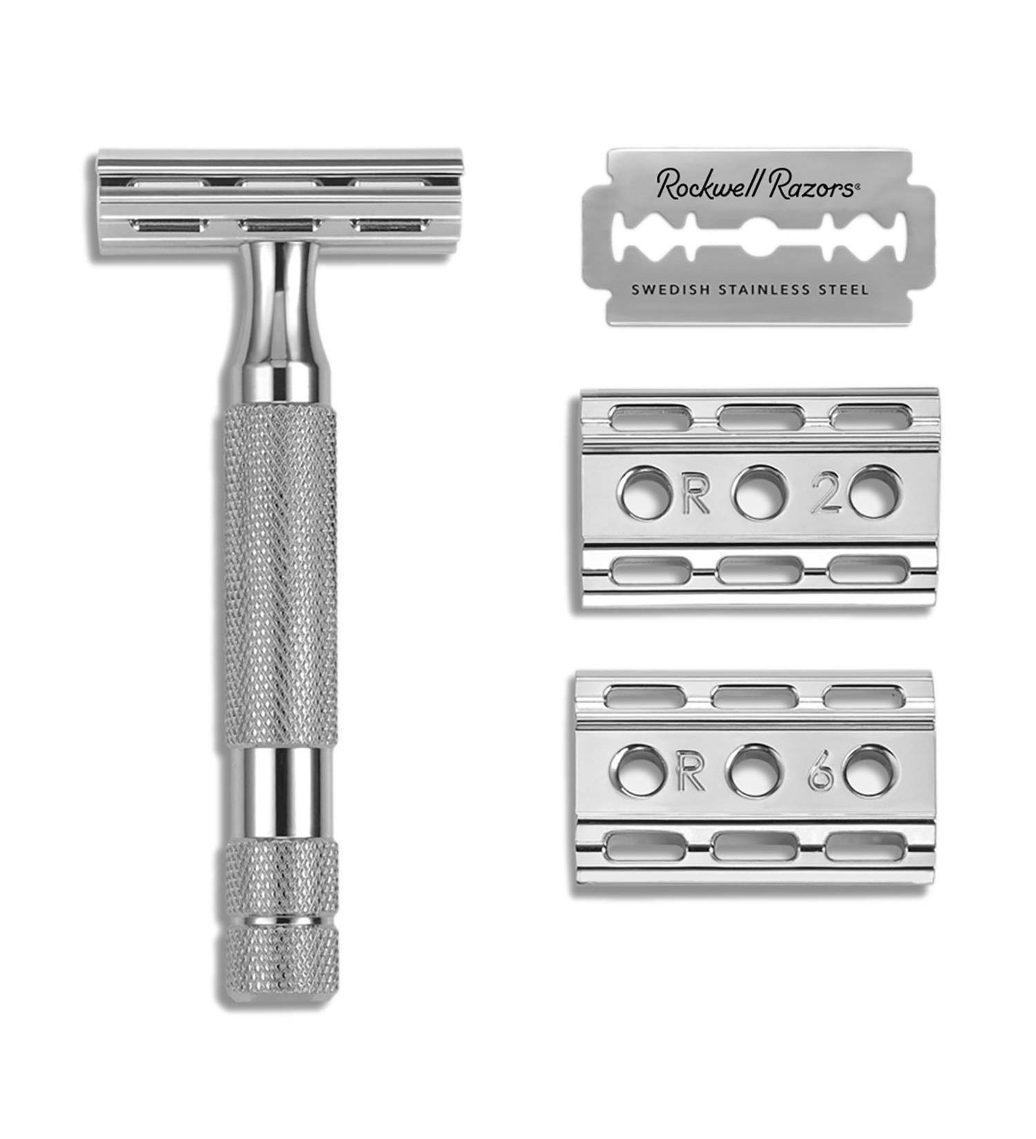 Rockwell Razors 6C White Chrome Double-Edge Safety Razor for Men and Women - 6 Adjustable Settings, 5 Eco-Friendly Blades - Buy Online on GoSupps.com