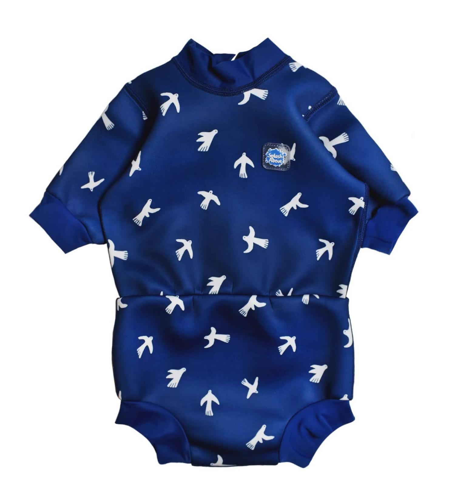 Splash About Happy Nappy Wetsuit with Reusable Swim Nappy White Birds 12-24 Months