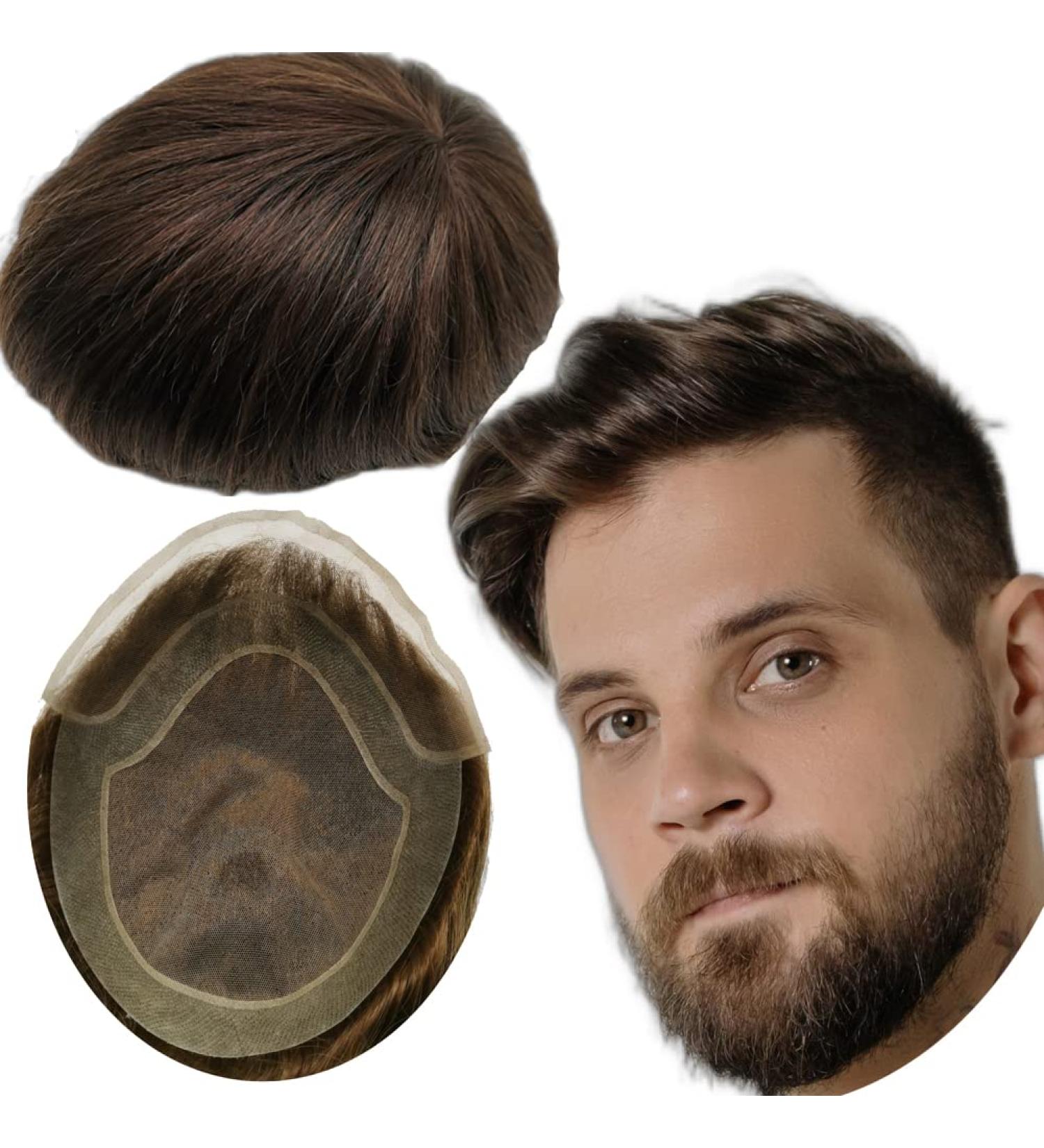 Real Hair Toupet for Men - Yanahair Smooth Thin French Tip Wigs | Natural Hairline Poly Skin System - European Wig in #2 Deep Brown (10x8) - Buy Online on GoSupps.com