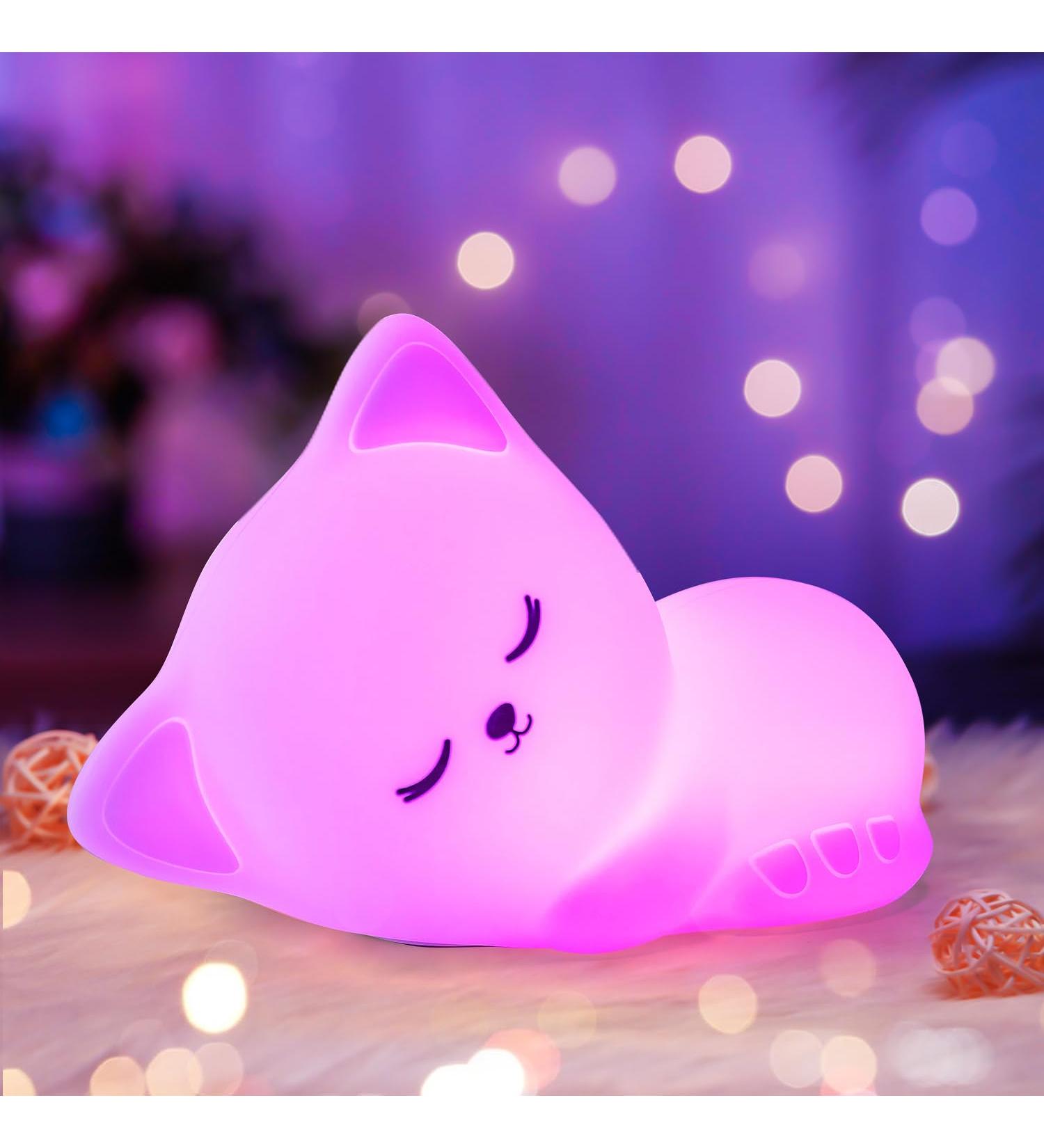 Cute Cat Night Light | 16 Color Changing Baby Nightlight | Rechargeable & Portable | Perfect Gift for Cat Lovers & Kids - Buy Online on GoSupps.com