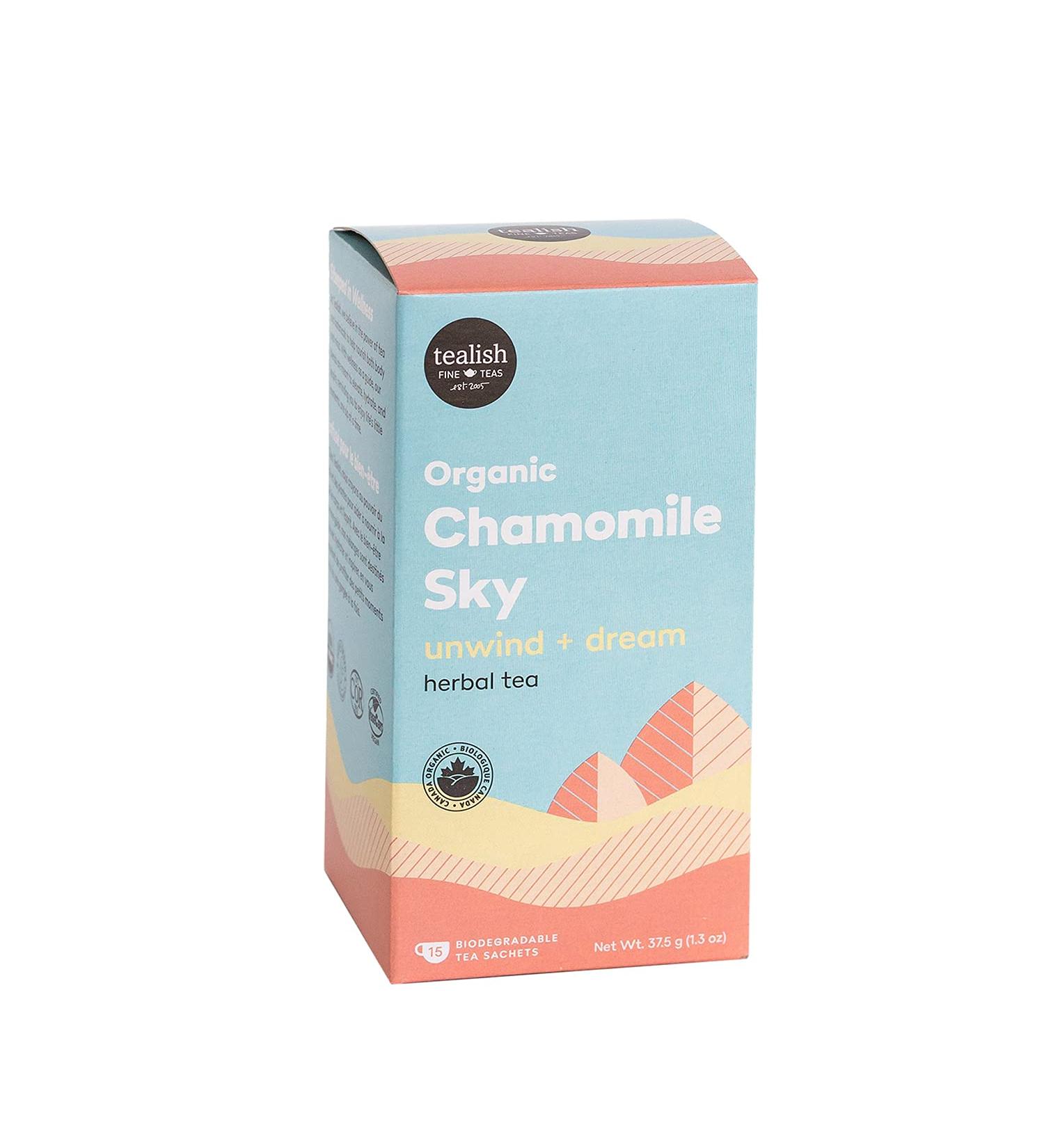 Tealish - Organic Chamomile Sky Herbal Tea Sachets 15 Biodegradable Tea Bags - Organic Herbal Tea Bags - Chamomile Tea with Turmeric for Sleep and Relaxation - Buy Online on GoSupps.com