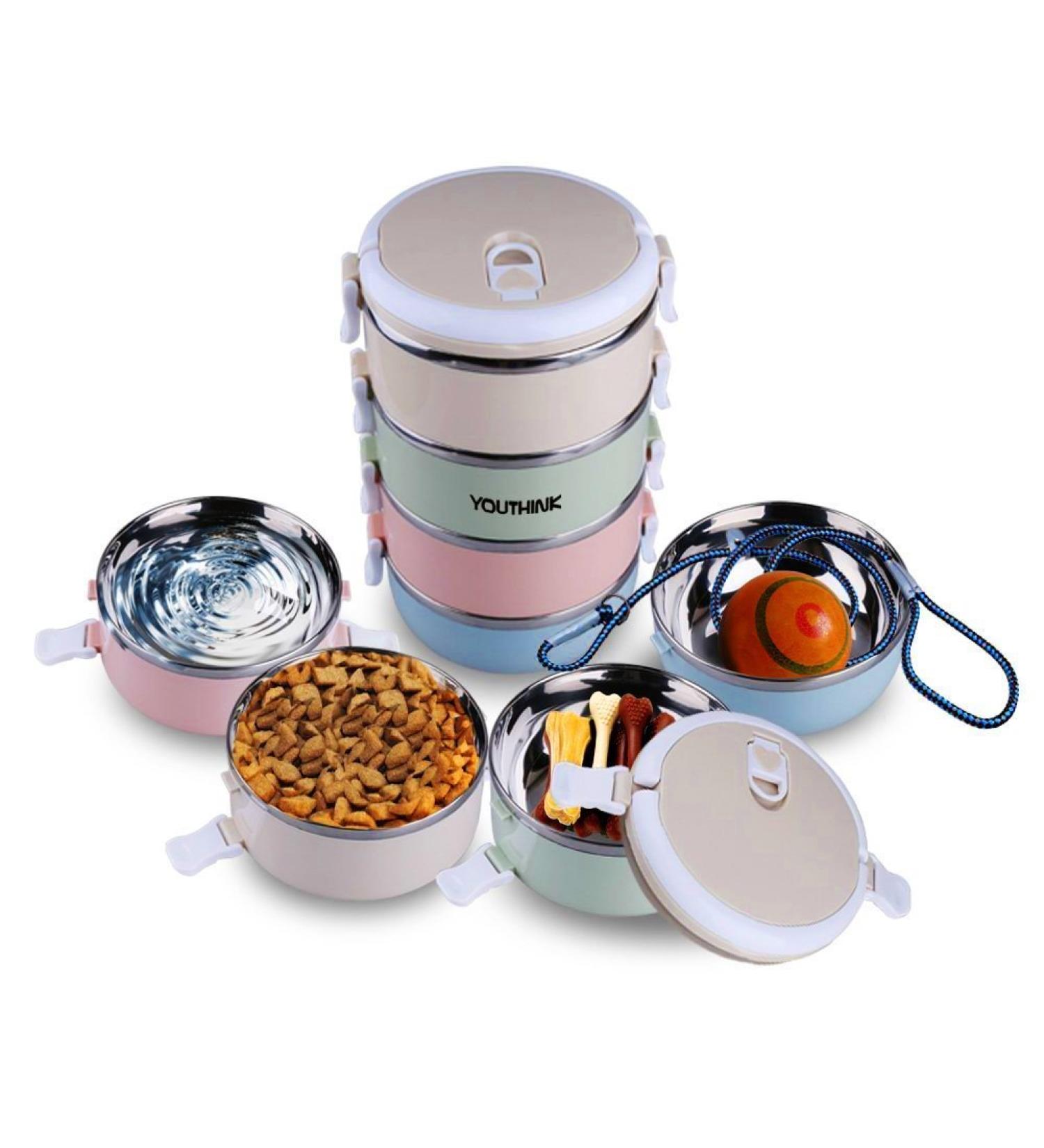 Spill Proof Stainless Steel Pet Travel Bowl - 4 Layer Portable Water and Food Storage Container with Handle for Outdoor Traveling - Buy Online on GoSupps.com