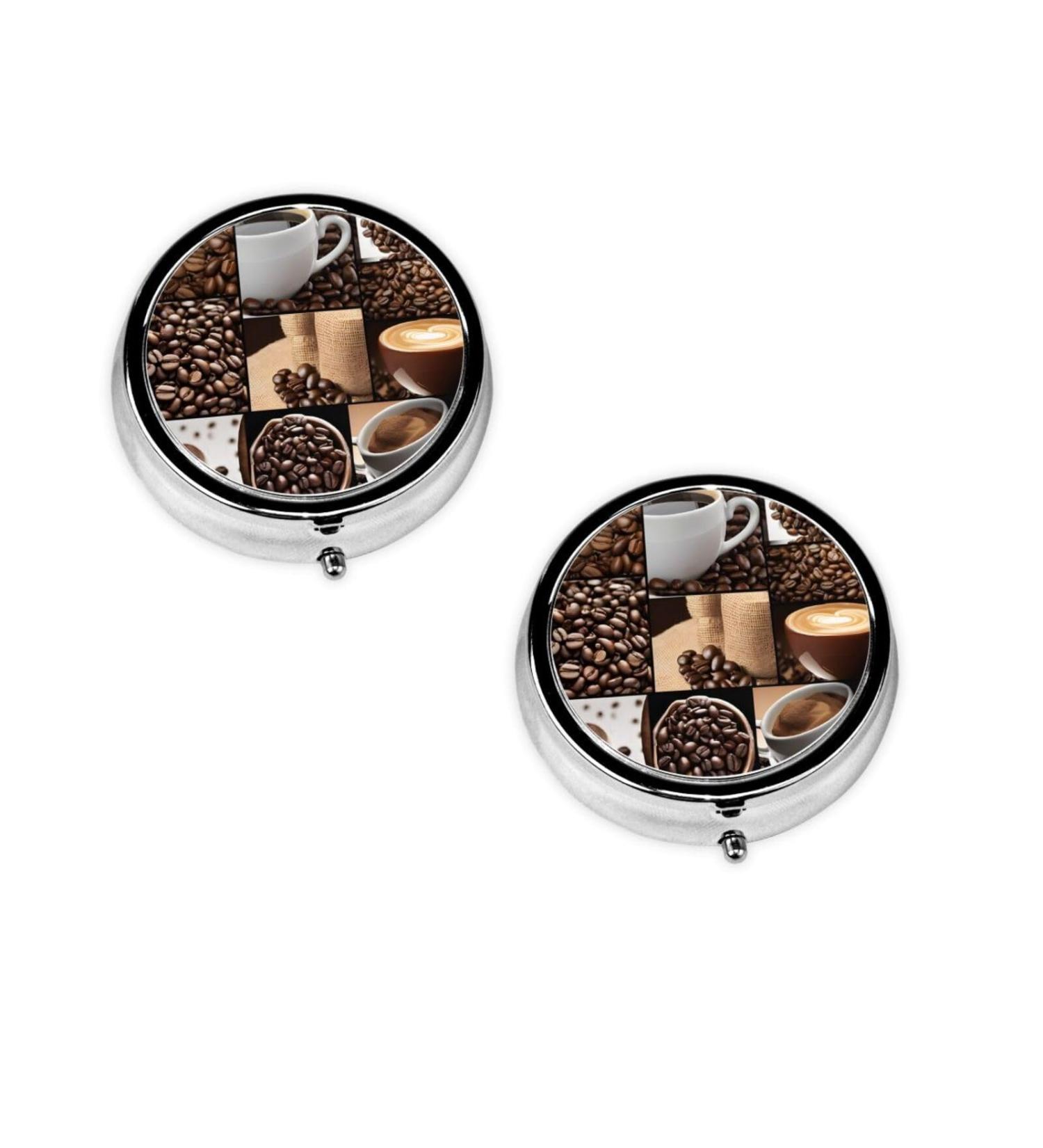Buy Coffee Collage Printed Mini Round Pill Box - 3 Compartment Organizer for Travel Home & Office - Buy Online on GoSupps.com