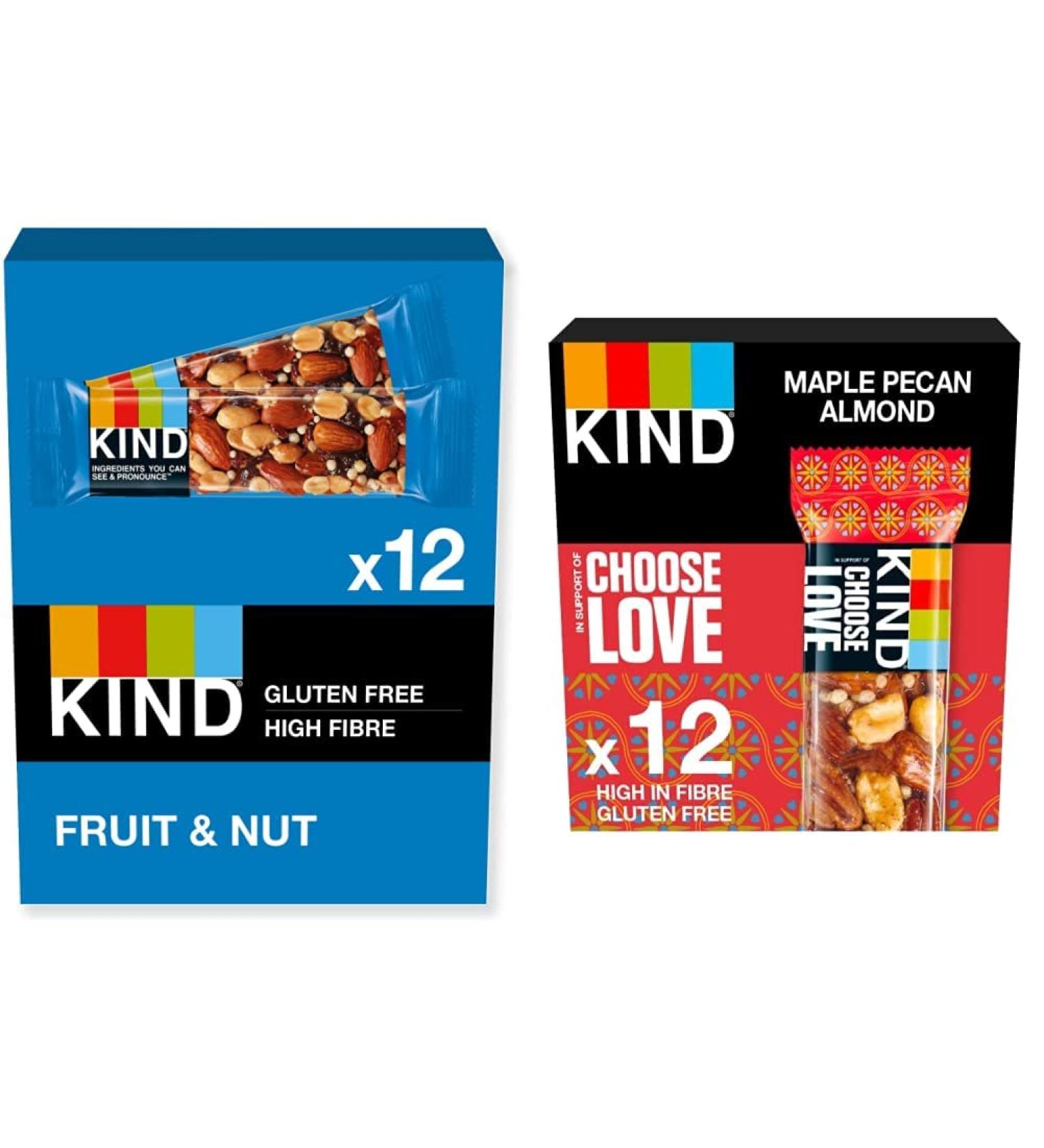KIND Bars Gluten Free Snack Bars Fruit & Nut 12 Bars and Bars Gluten Free Snack Bars Maple Pecan Almond 12 Bars - Buy Online on GoSupps.com
