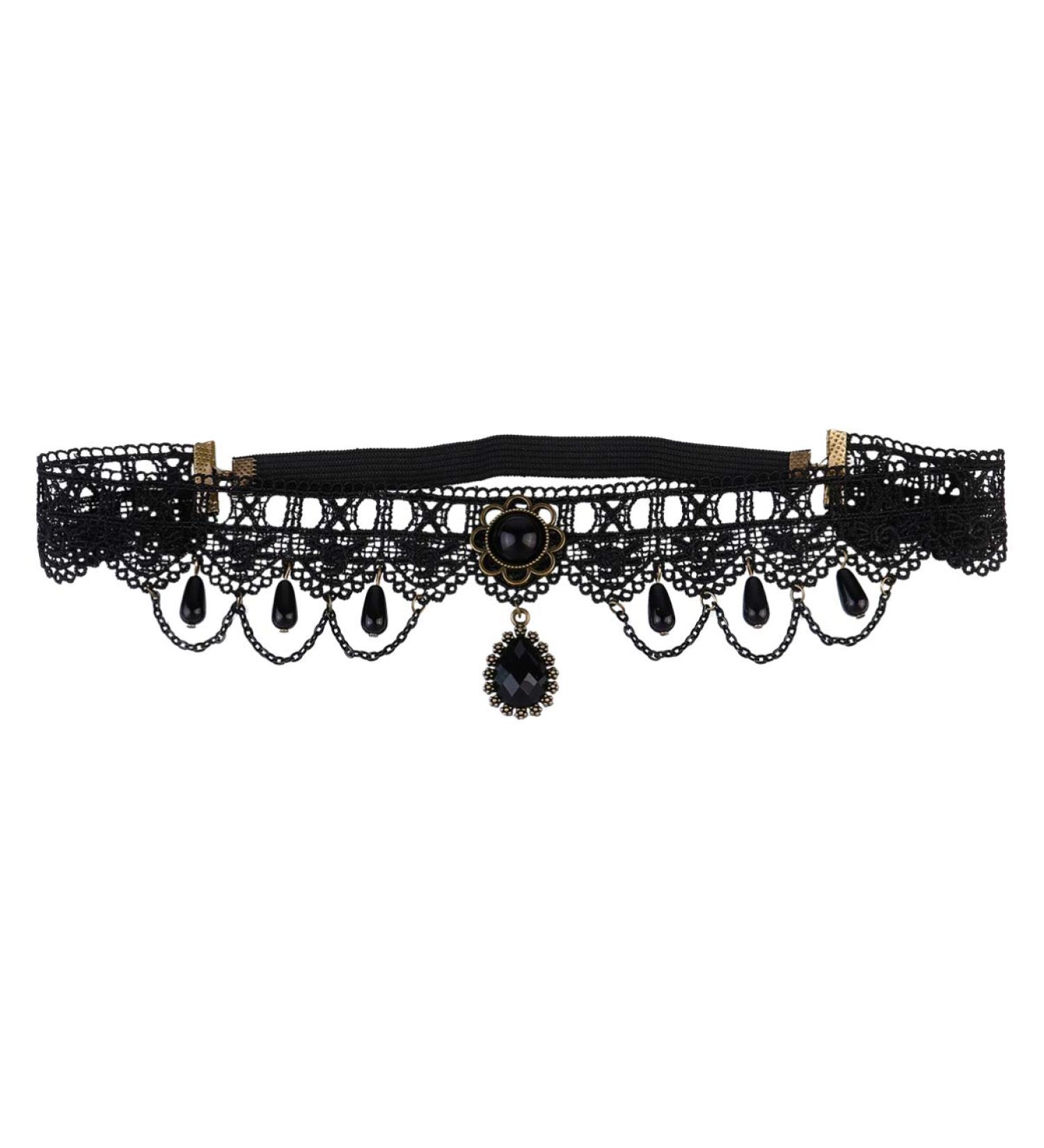 Halloween Lace Hairband | Gothic Lolita Crown & Vampire Headdress | Black Gemstone Hairband for Parties - Buy Online on GoSupps.com