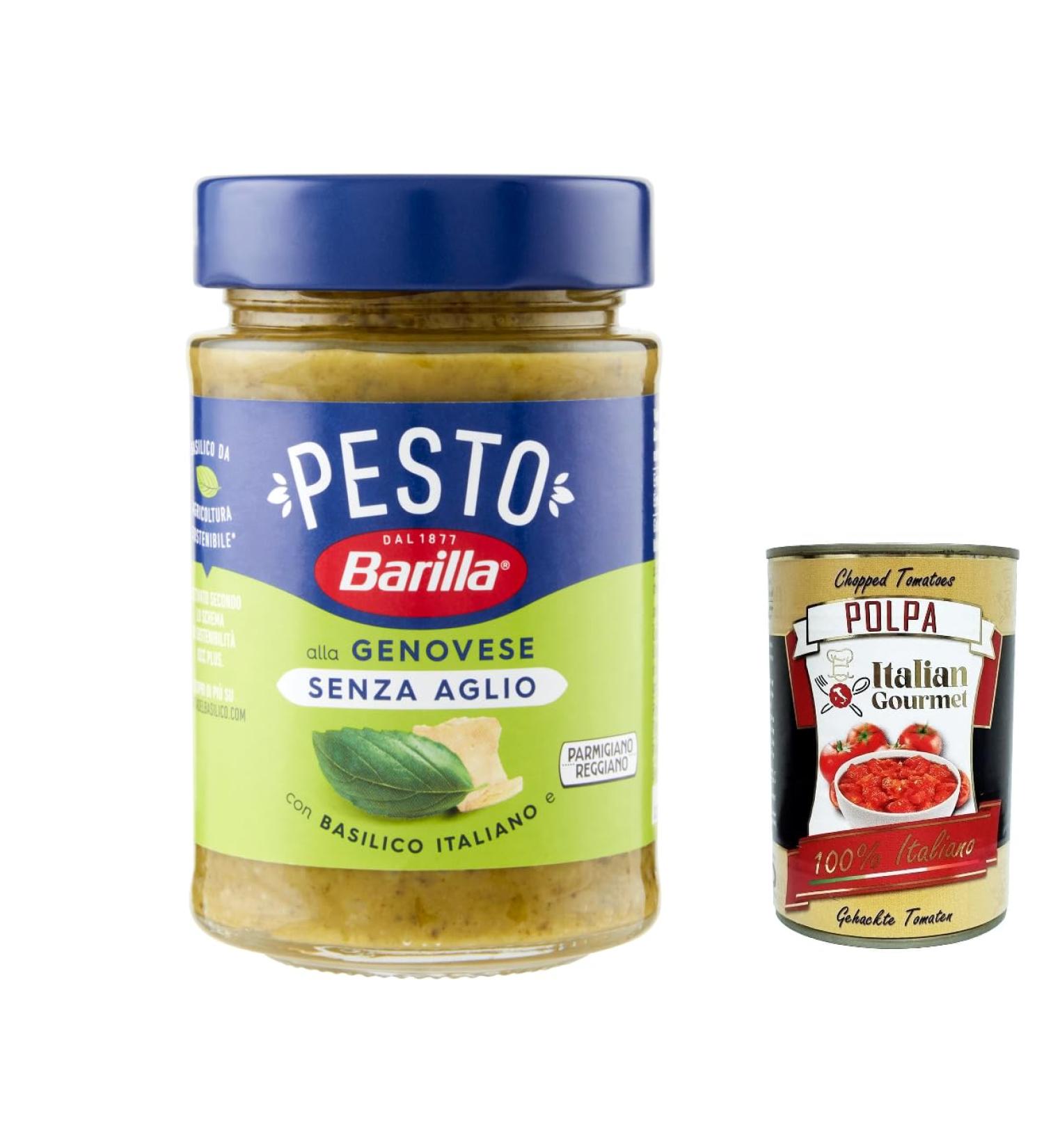  Italian Gourmet E.R. Barilla Pesto alla Genovese Senza Aglio 3-pack of gluten-free pasta sauces 190g Our classic with 100% Italian basil and no garlic + gourmet Italian polpa 400g - Buy Online on GoSupps.com