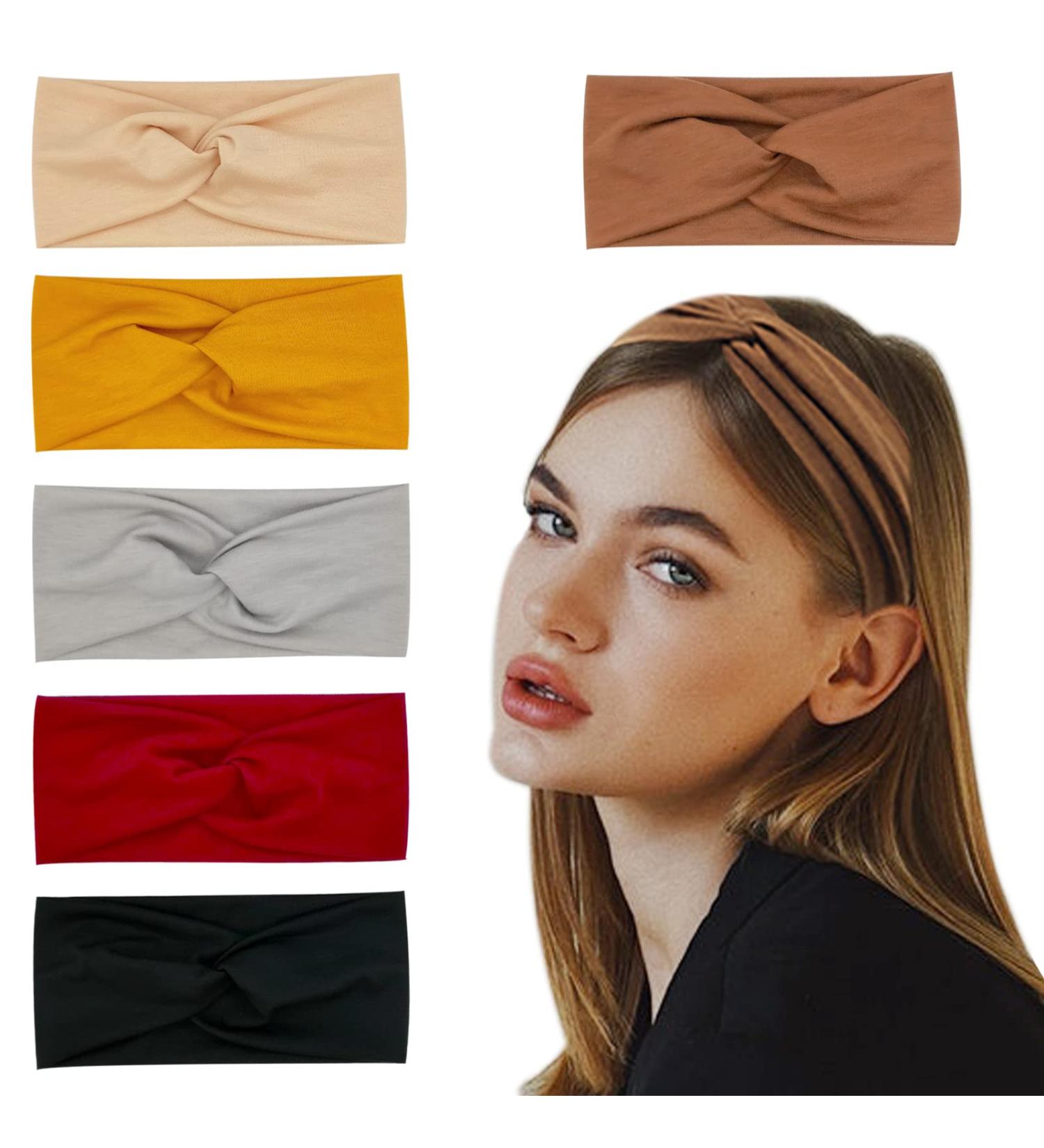 Women's Workout Yoga Twisted Headbands 6 Pack - Wide Knot Soft Hair Bands for Styling - Solid Colors - Buy Online on GoSupps.com