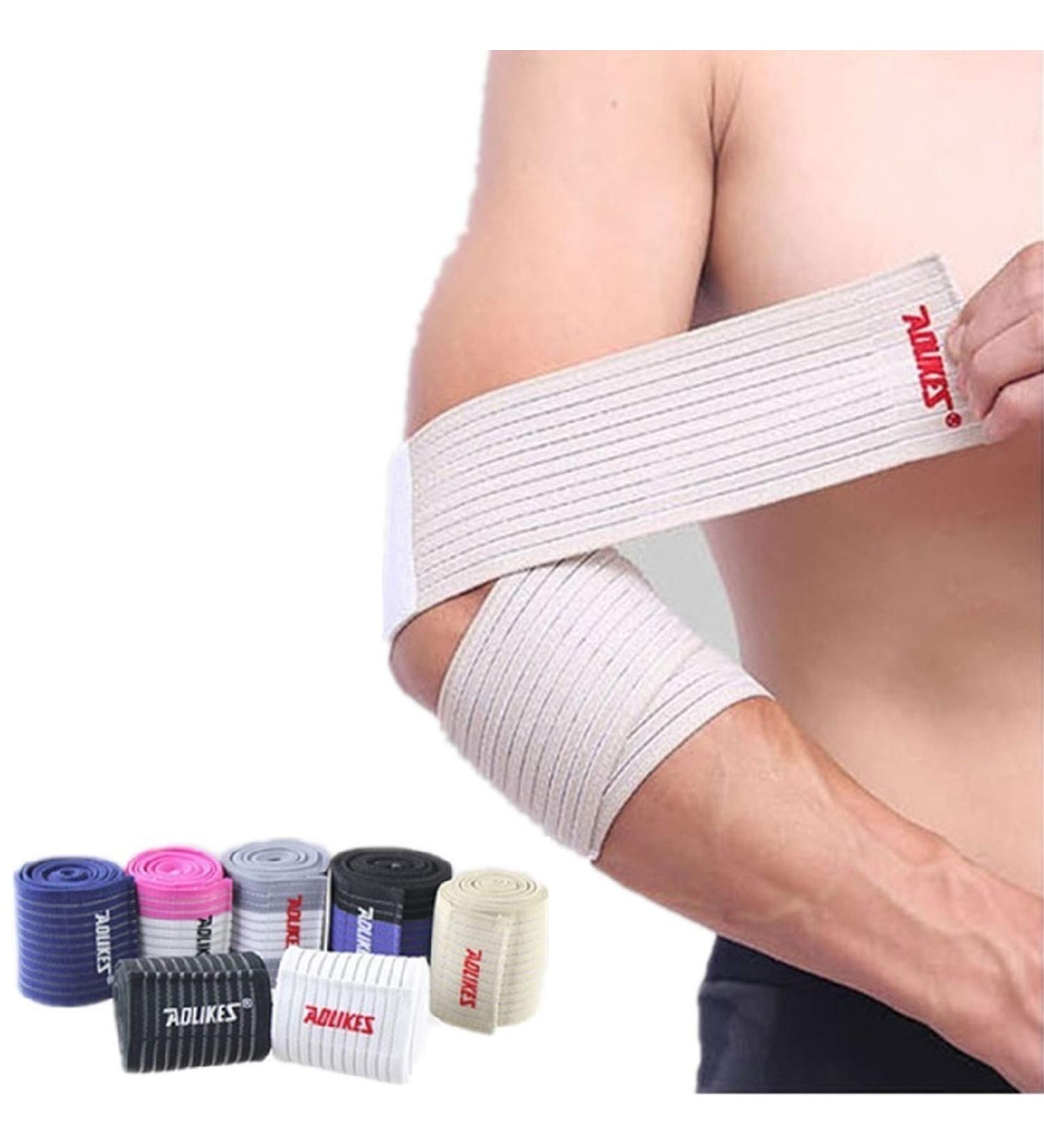 AIZXC Elastic Arm Elbow Wraps Compression Brace Sleeve Support 1 Pair Beige - Ideal for Tennis, Golf, Badminton, Fitness & Weightlifting - Buy Online on GoSupps.com