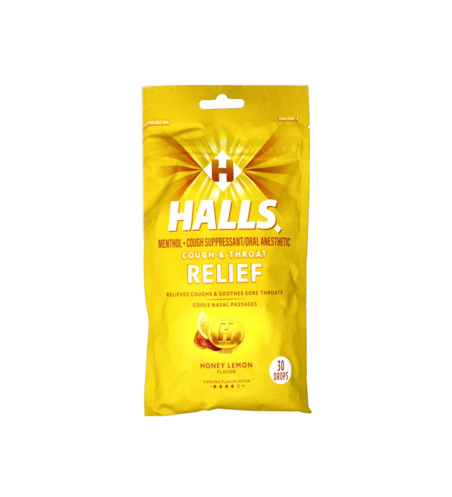 Halls Honey Lemon Triple Soothing Action Cough Suppressant/Oral Anesthetic Drops 30 ct (Pack of 12)