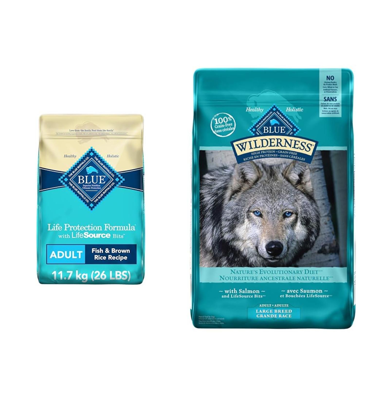Blue Buffalo Life Protection Formula Adult Dog Food & Wilderness High Protein Grain Free Natural Adult Large Breed Dry Dog Food Salmon 10.8kg Bag Fish Large Bag + Dog Food - Buy Online on GoSupps.com