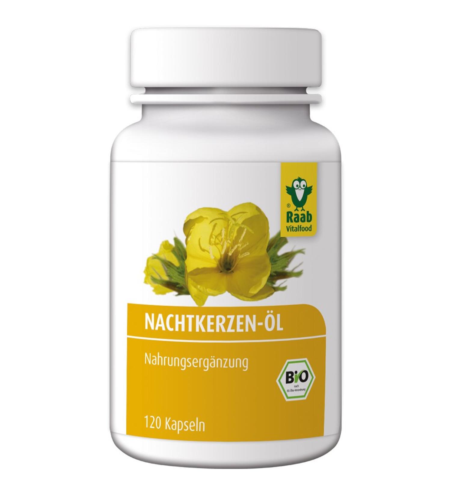 Buy Raab Vitalfood Bio Night Cander Capsules - 120 Gluten-Free Dietary Supplements with Gamma-Linolenic & Linoleic Acid Vitamin E - International Shipping Available - Buy Online on GoSupps.com